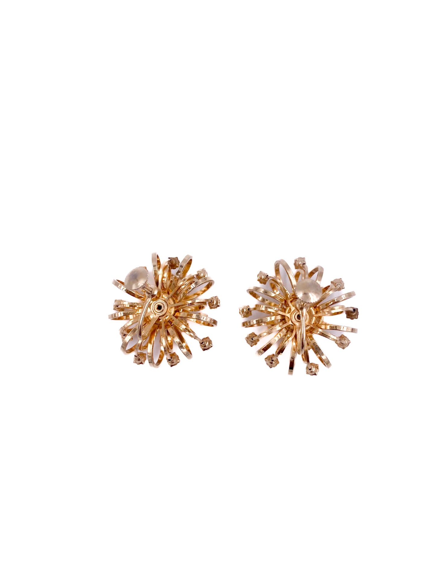 Vintage Gold With Rhinestone Sunburst Screw back earrings