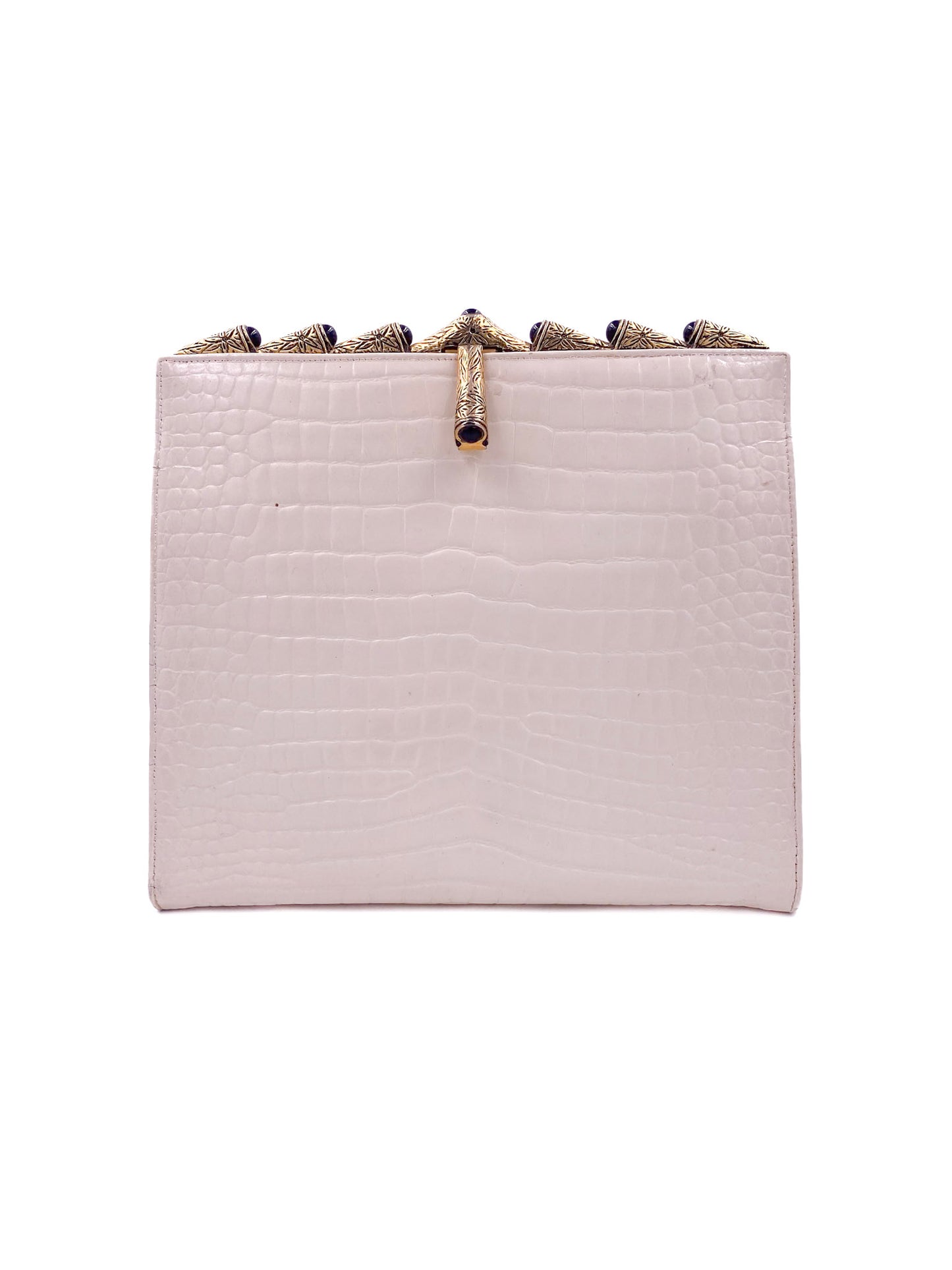 Vintage Susan Gail White Faux Clutch Crocodile Texture With Gold Trim Handle