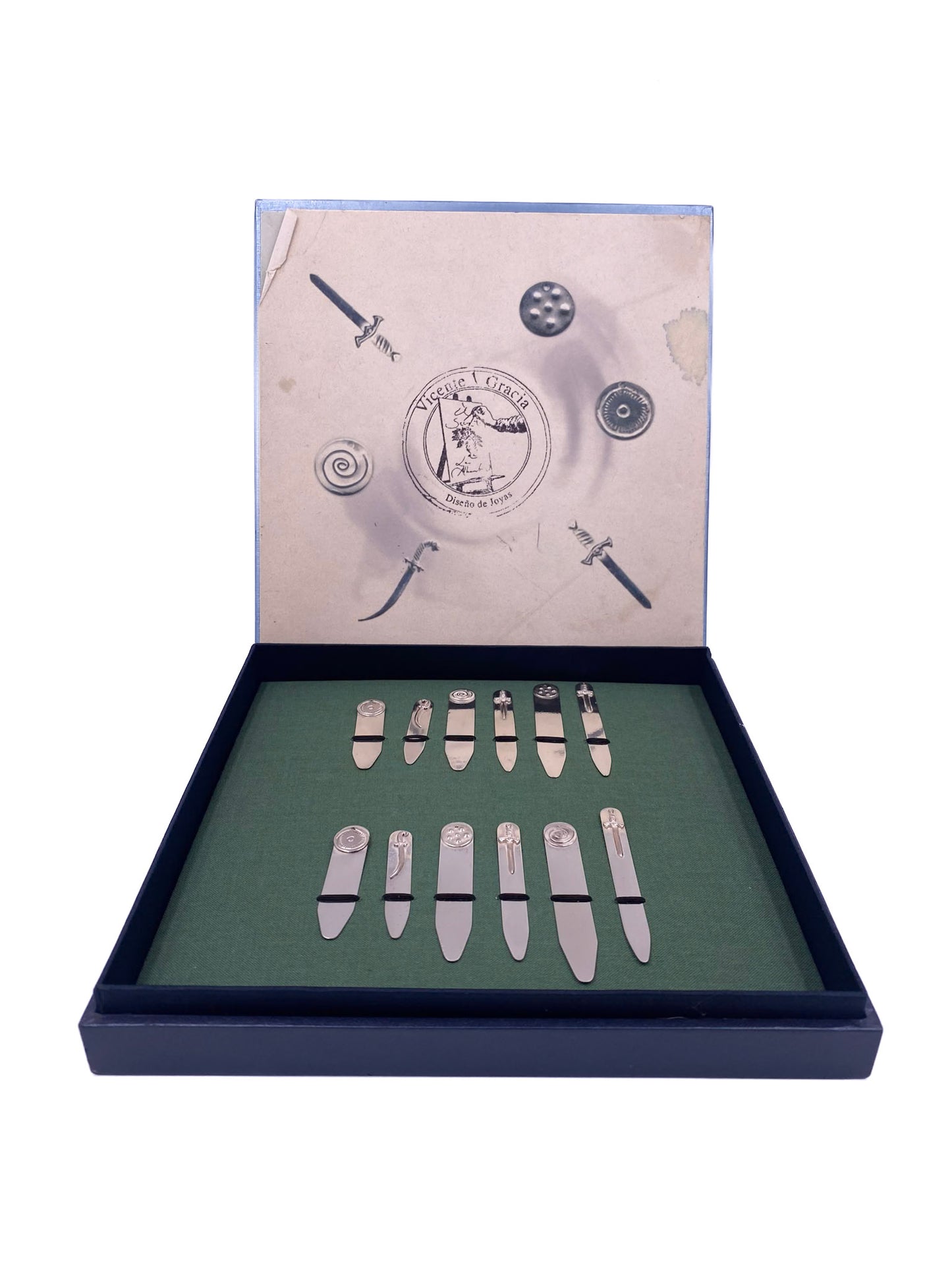 Vintage Vicente Gracia Diseño de Joyas Silver Collar Stays Gift Set