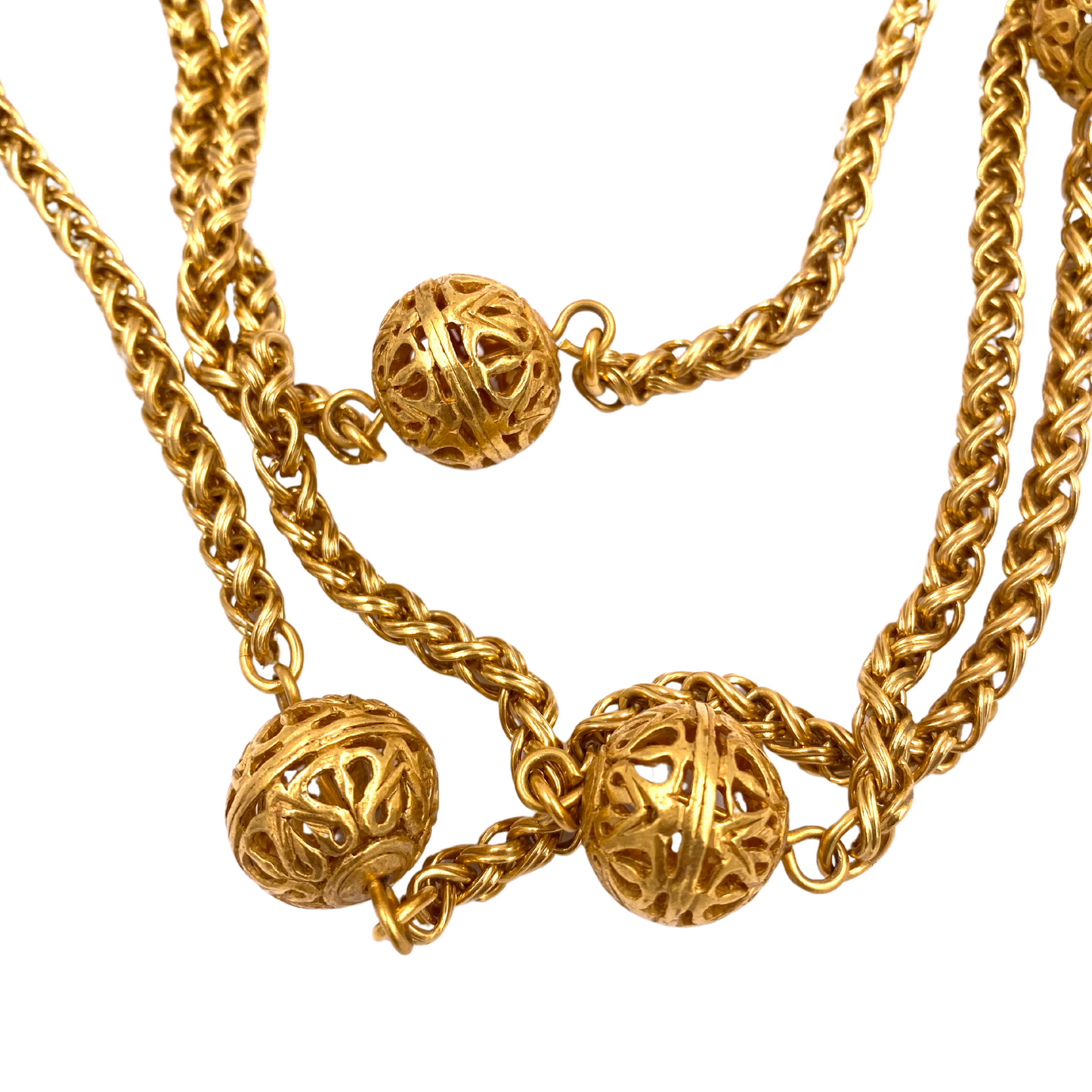Chanel 1995 Gold Long Chain with Filigree Balls