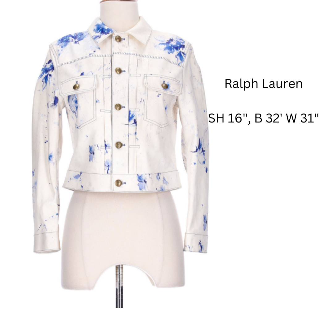 Ralph Lauren White/Blue ink stain leather cropped jacket - The Kit Vintage