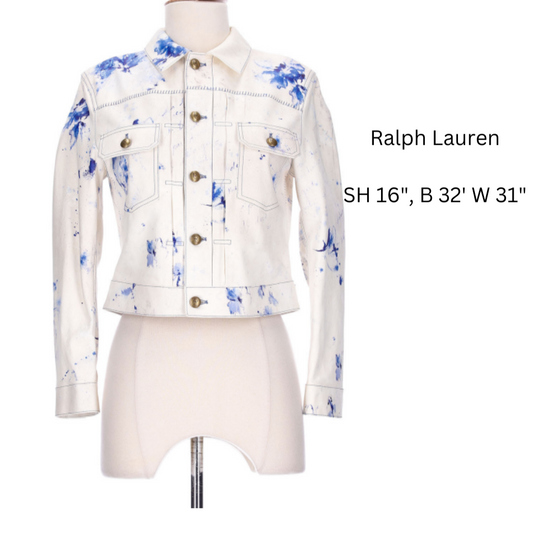 Ralph Lauren White/Blue ink stain leather cropped jacket - The Kit Vintage