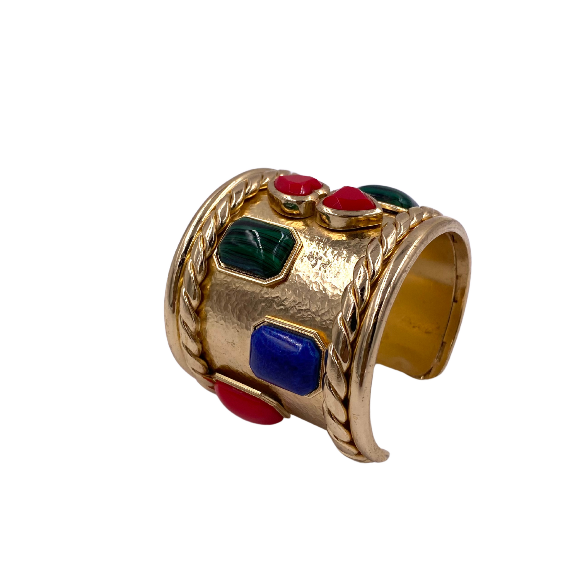 Christian Lacroix Gold Cuff with Green/red/blue Glass Stones - The Kit Vintage