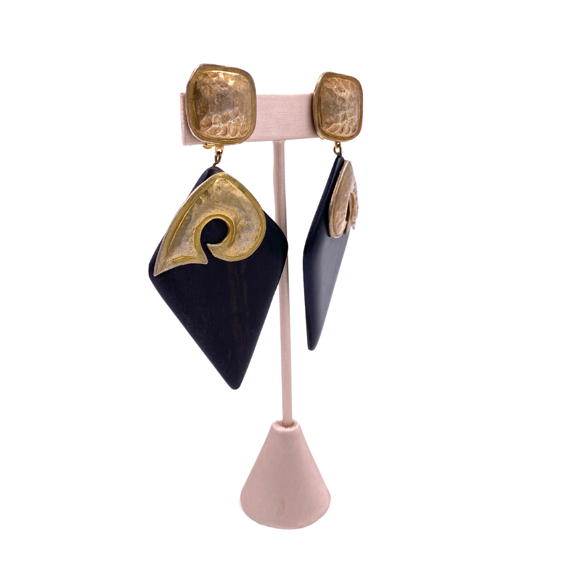 Yves Saint Laurent Wood W/Silver Dagger earrings - The Kit Vintage