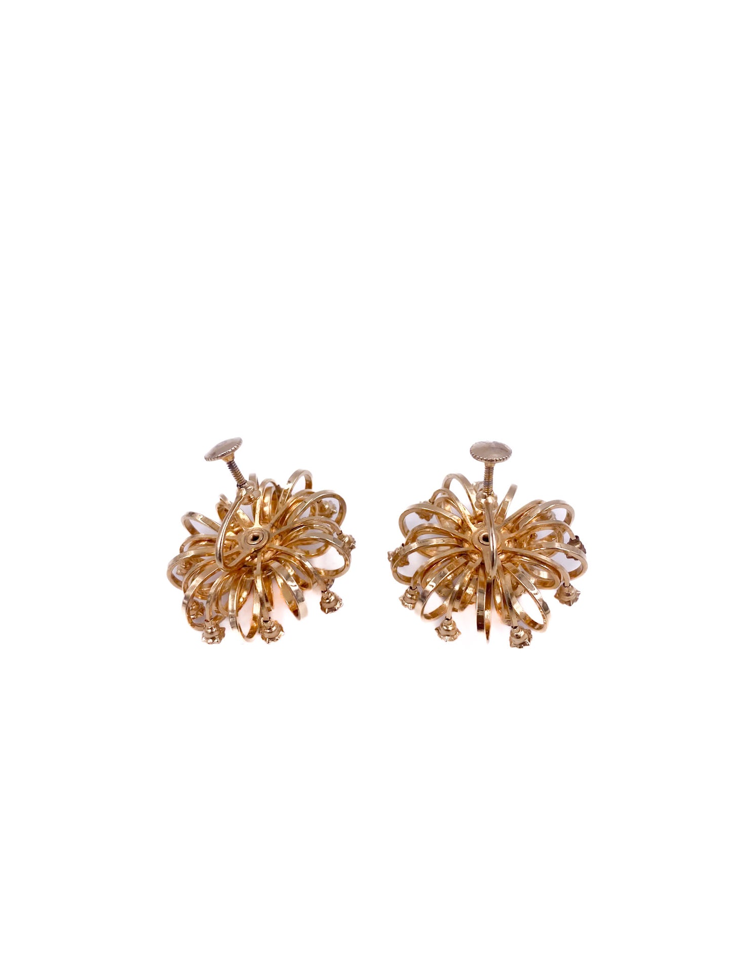Vintage Gold With Rhinestone Sunburst Screw back earrings