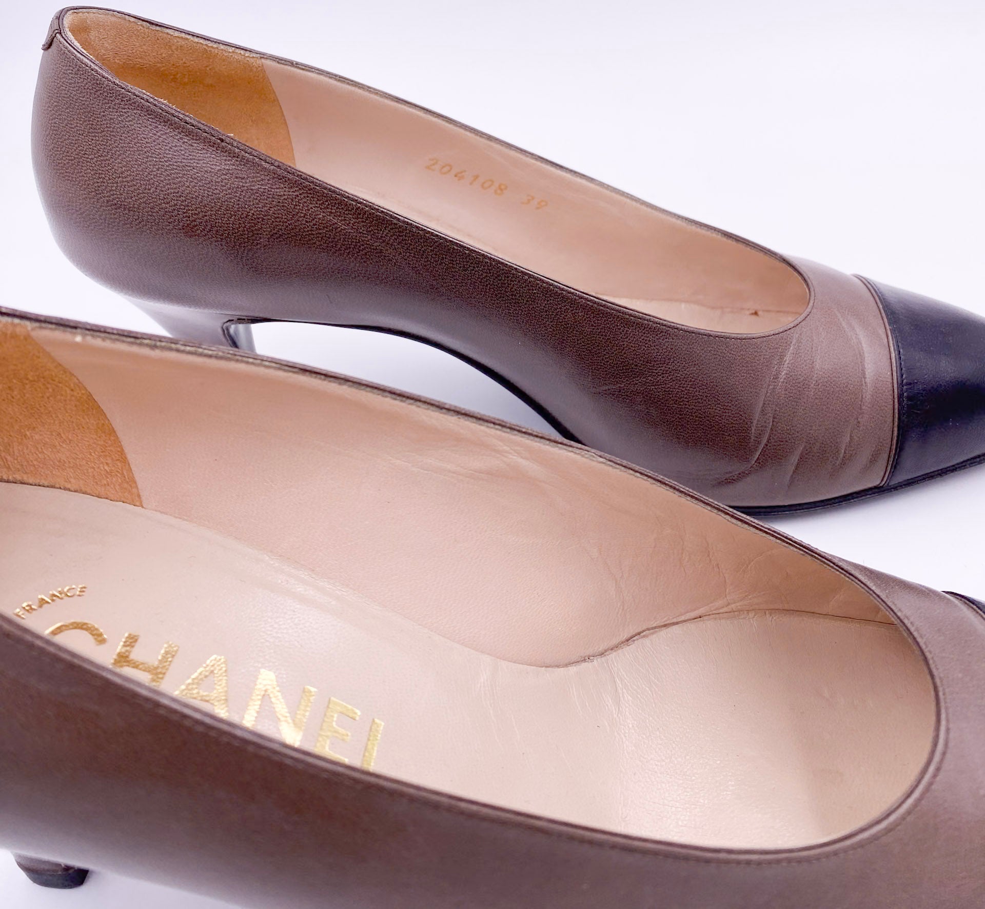 Chanel Pumps Taupe With Black Leather Toe - The Kit Vintage