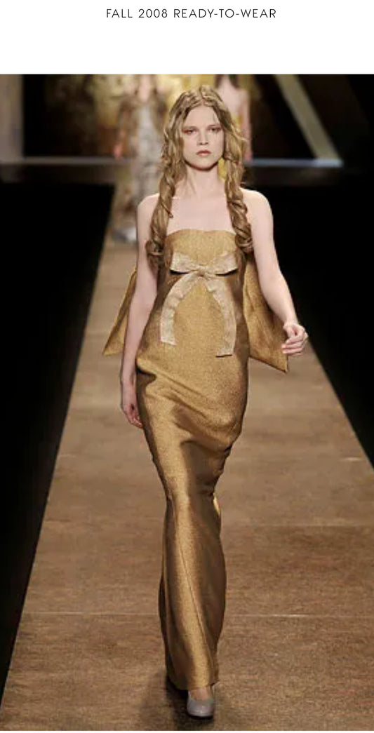 Nina Ricci Fall 2008 Strapless Gold Gown with Large Bow Runway Look #49 - The Kit Vintage