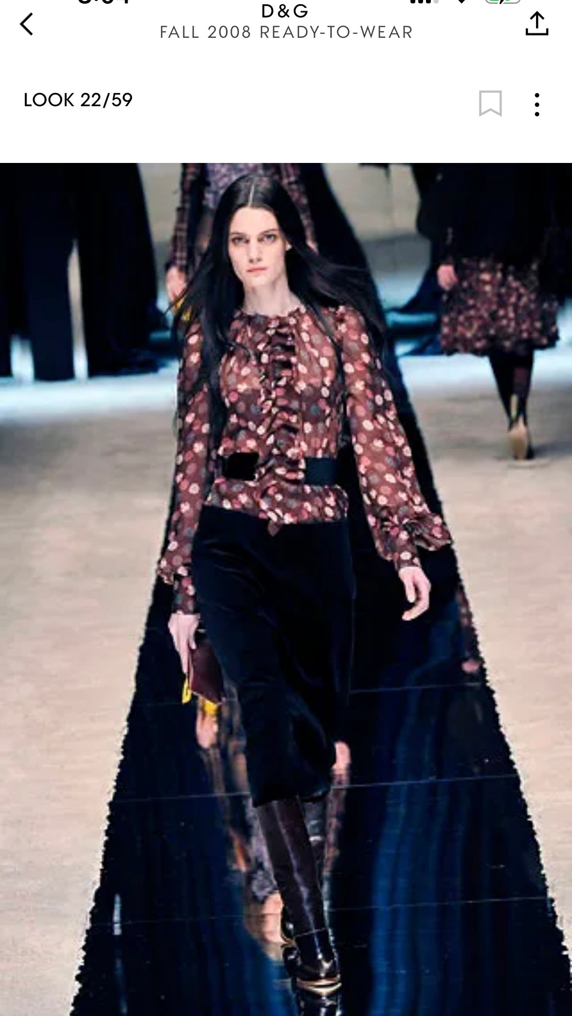 D&G F/W 2008 Black Sheer Printed Top with Center Ruffle