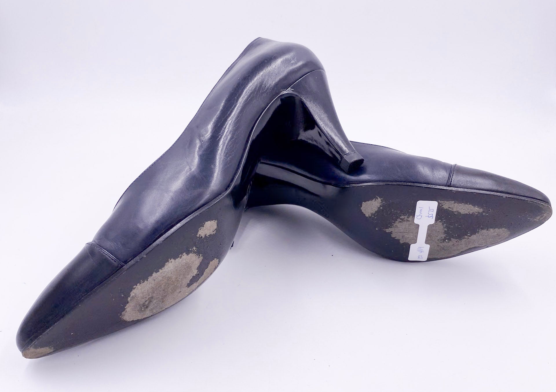 Vintage Black Leather Chanel Pumps with Black Leather Toe - The Kit Vintage