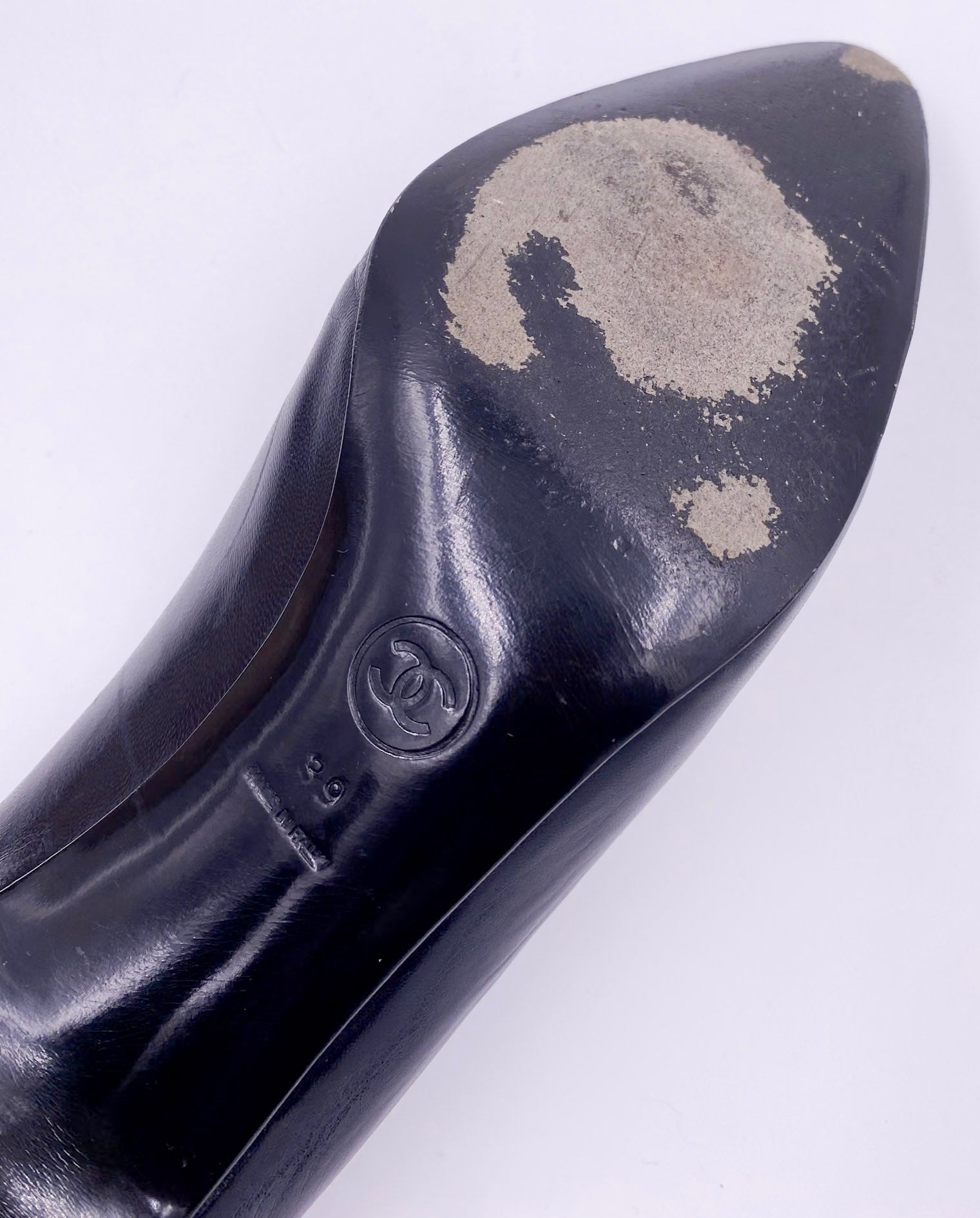 Vintage Black Leather Chanel Pumps with Black Leather Toe - The Kit Vintage
