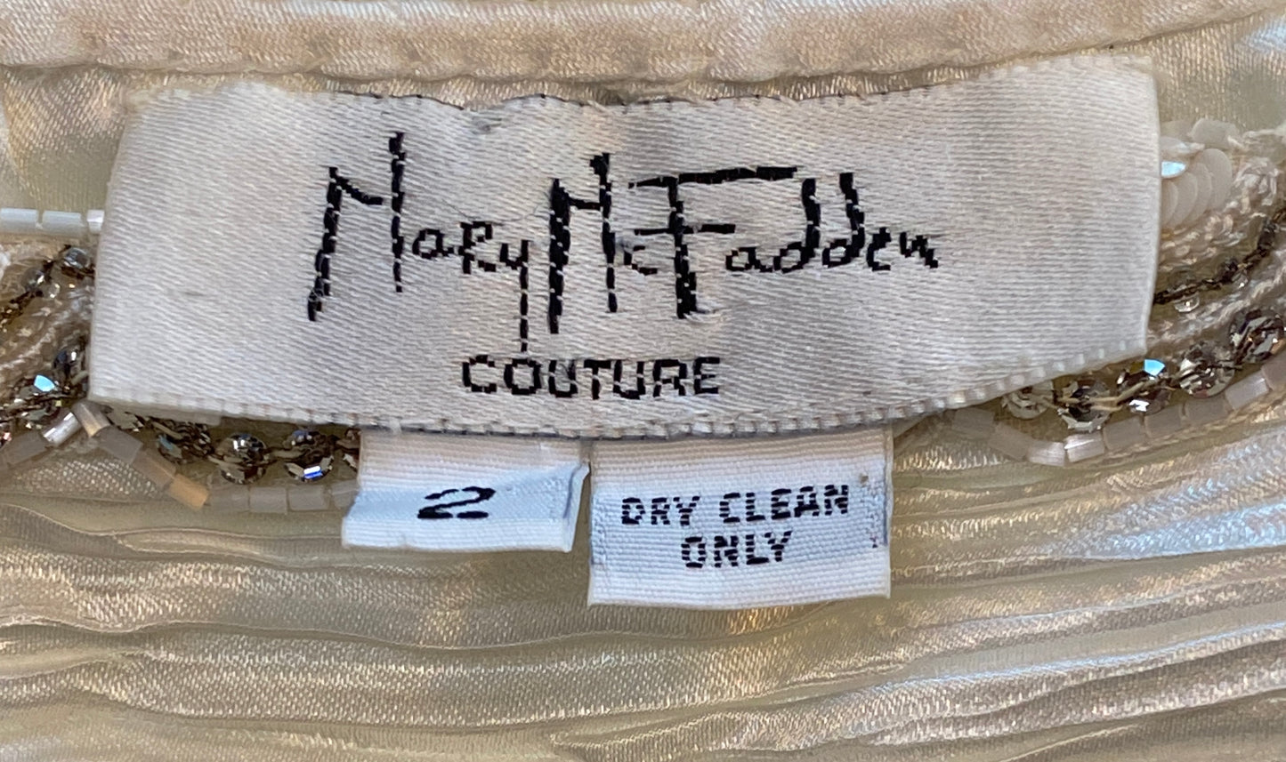 Mary McFadden Couture White Strapless Dress With Empire Beadwork