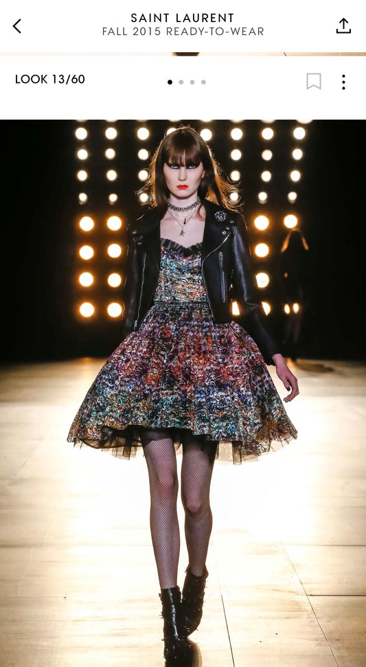 Saint Laurent F/W 2015 by Hedi Slimane Lace Multicolor Metallic Cocktail Dress