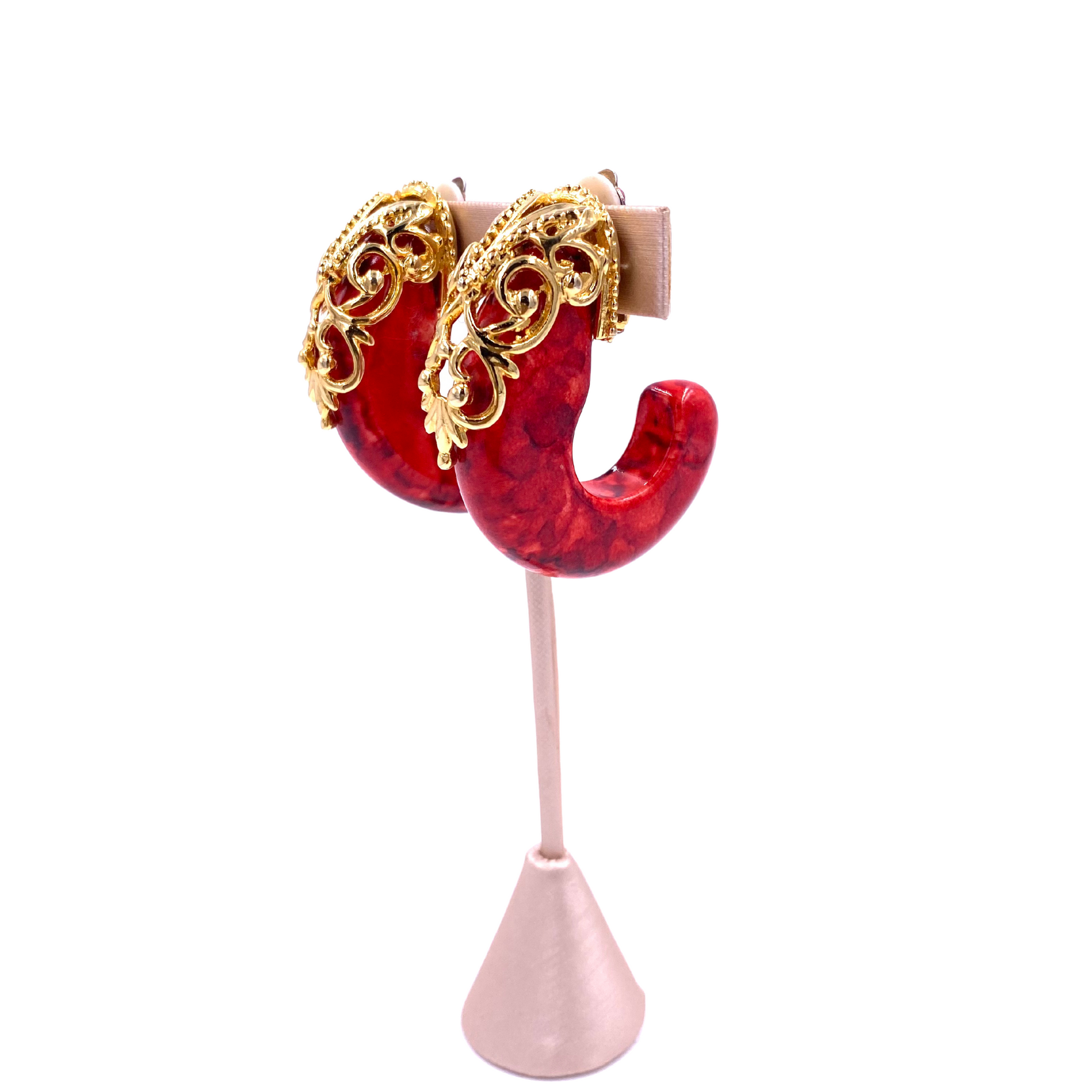 Red Large half loops with Gold Filigree - The Kit Vintage