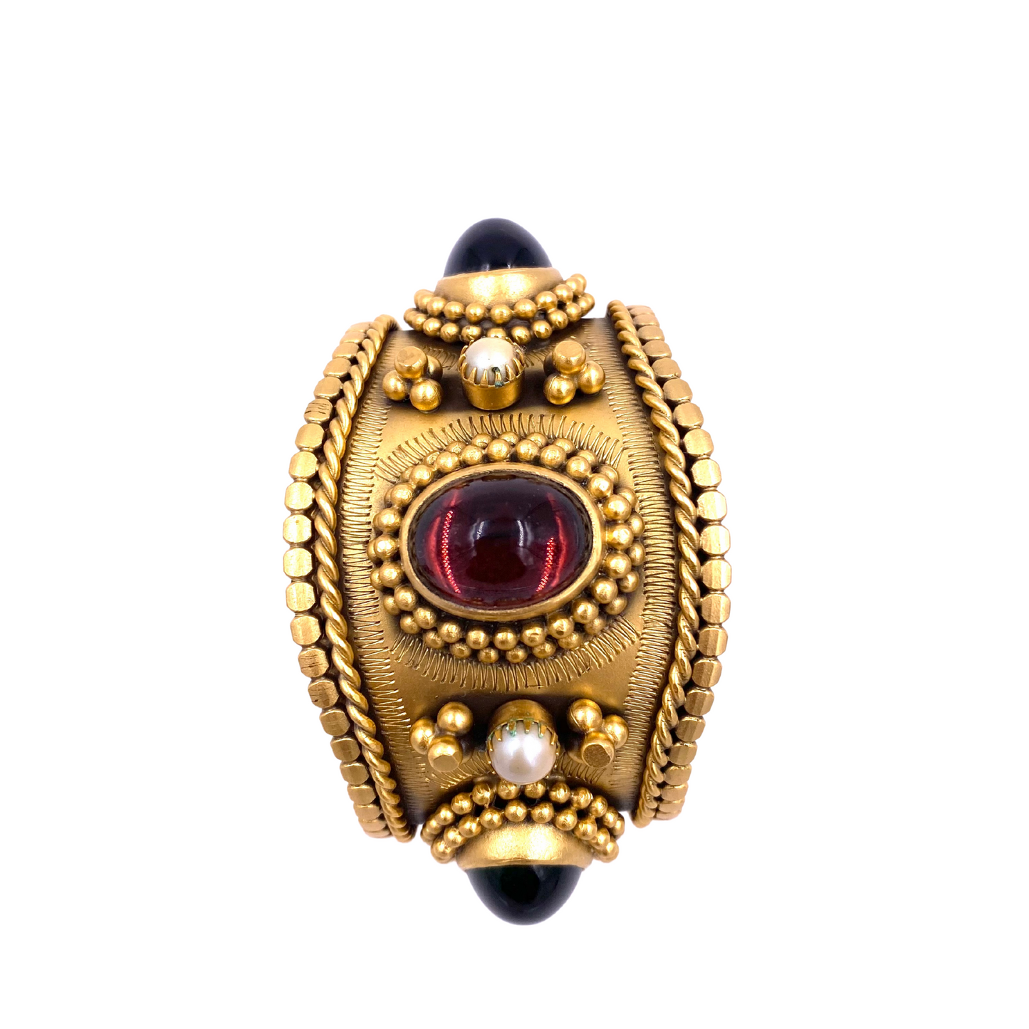 Yves Saint Laurent Gold Cuff & Earring Set with Cabachon Stones
