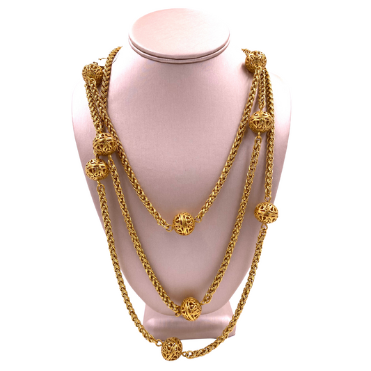 Chanel 1995 Gold Long Chain with Filigree Balls - The Kit Vintage