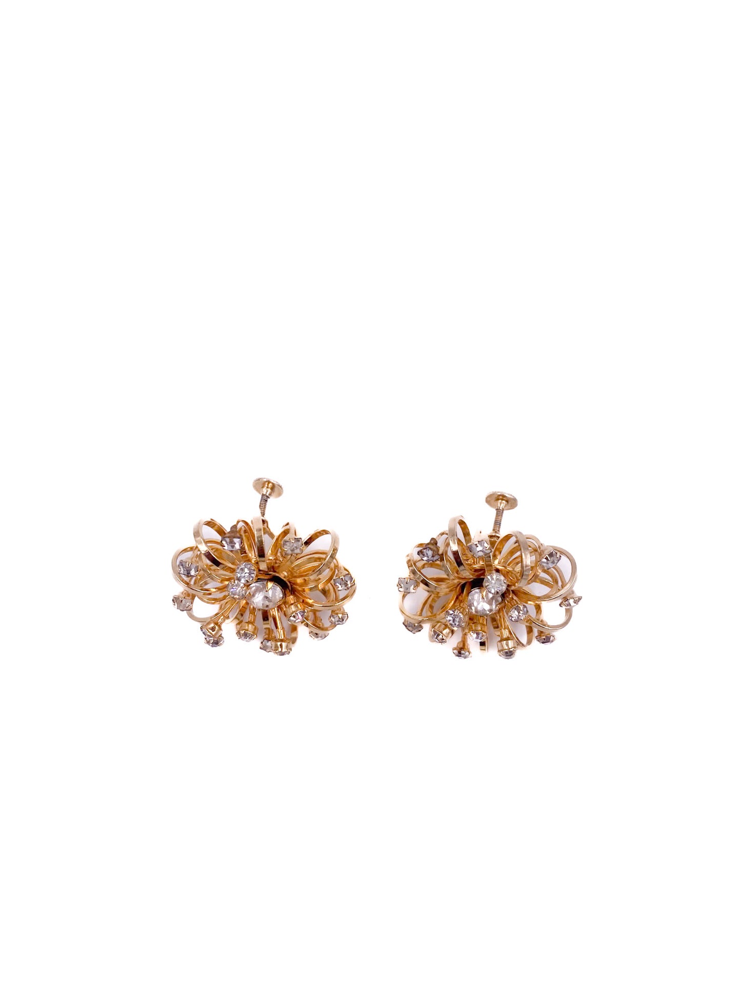 Vintage Gold With Rhinestone Sunburst Screw back earrings