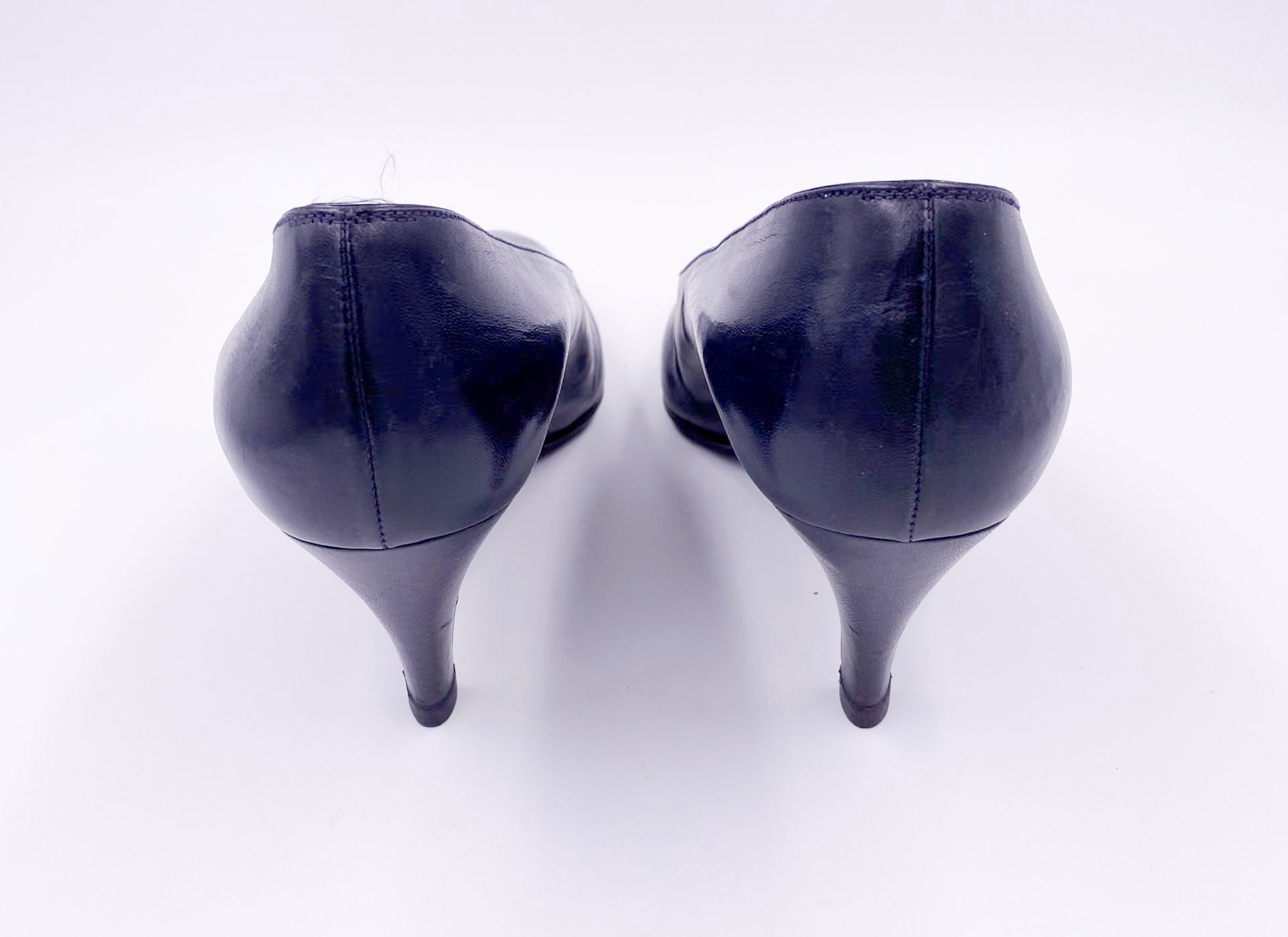 Vintage Black Leather Chanel Pumps with Black Leather Toe - The Kit Vintage