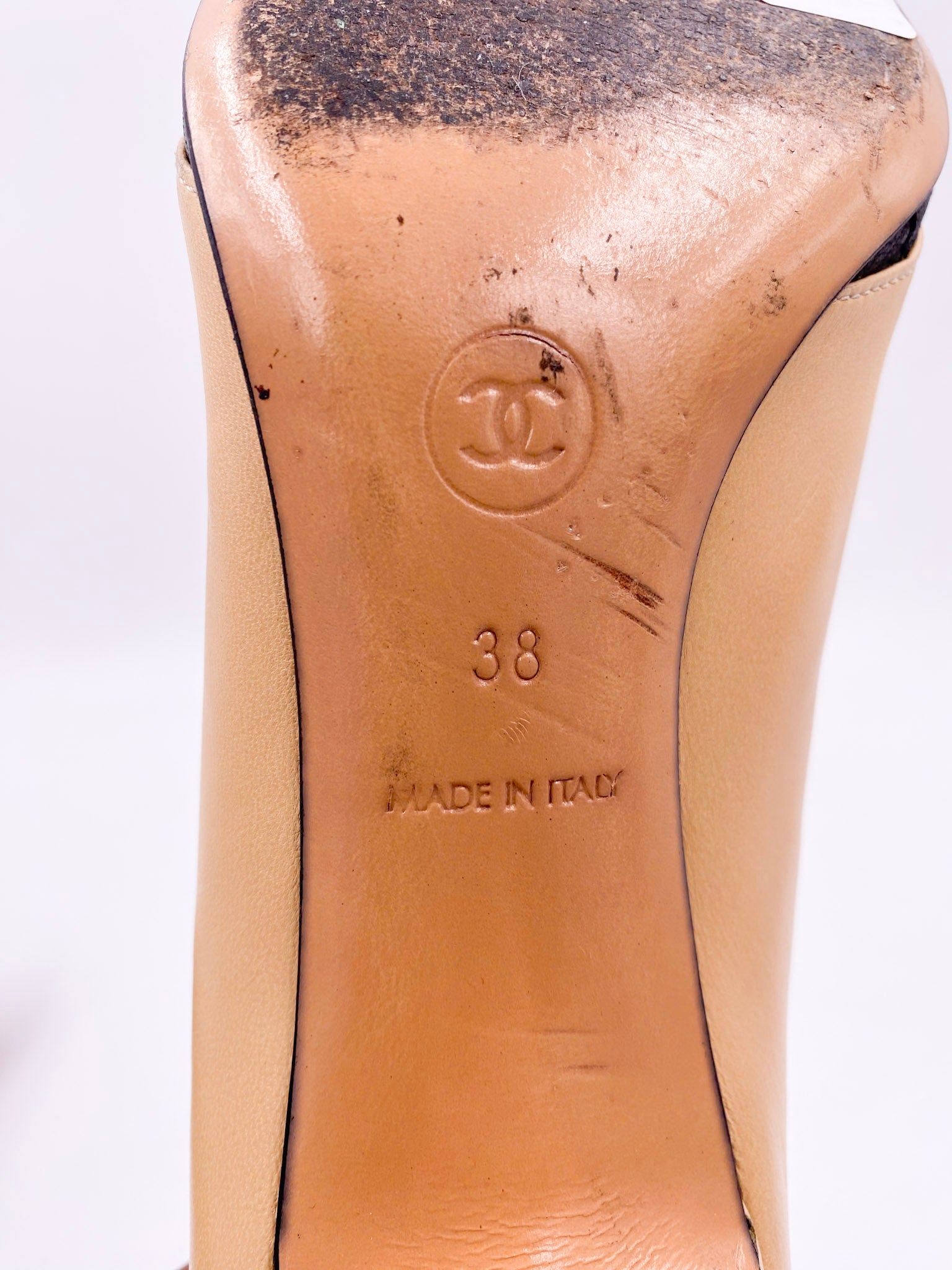 Chanel Beige Pump with Black Quilted Toe - The Kit Vintage