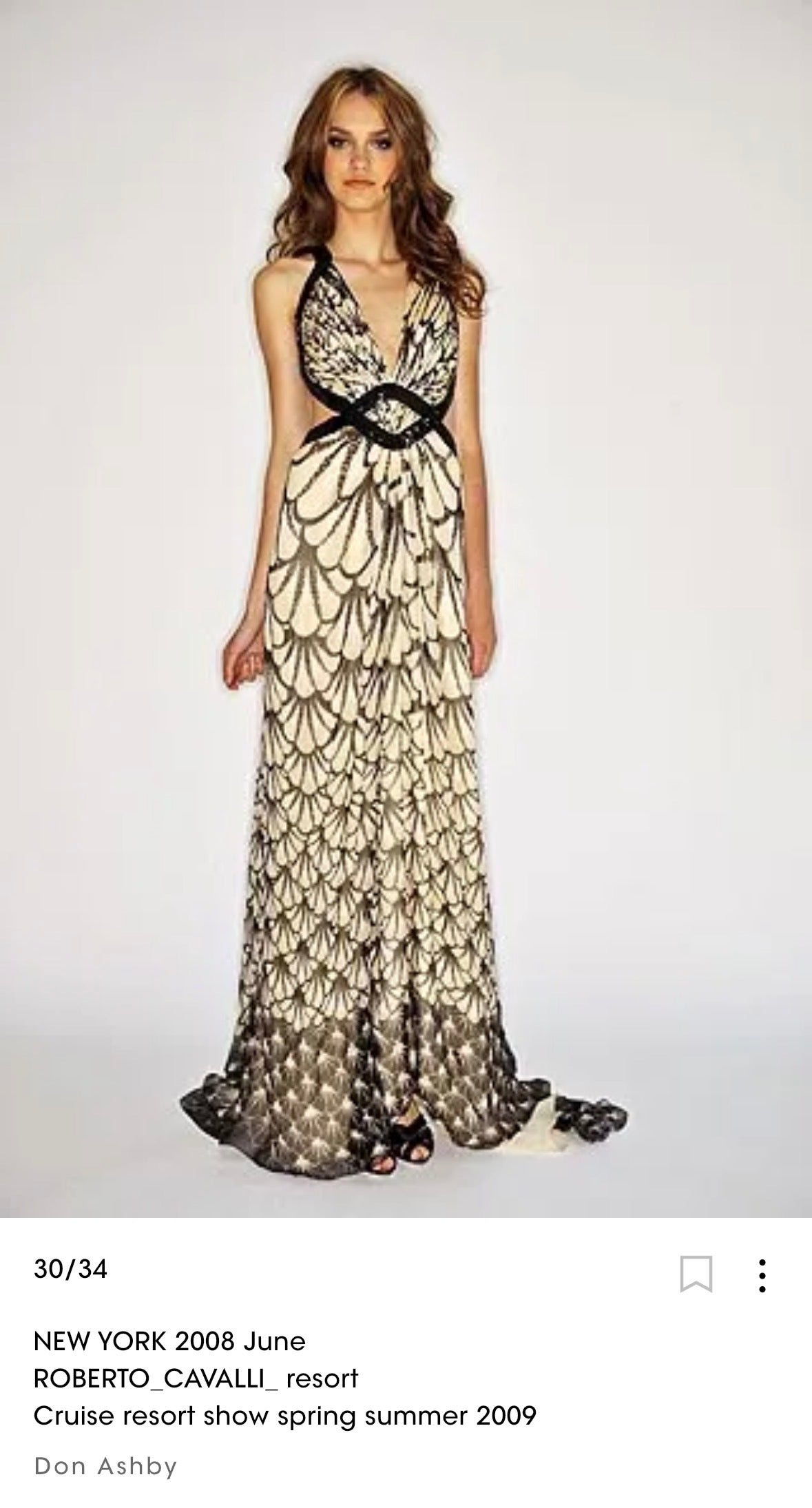 Roberto Cavalli Resort 2009 Black/White Cut Out Low Back Gown