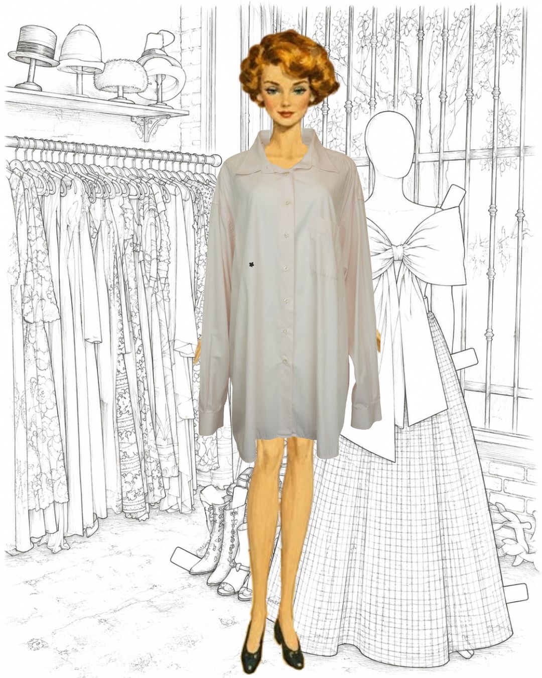 Maison Martin Margiela S/S 2001 Artisanal Pale Pink Cotton oversized shirt/dress