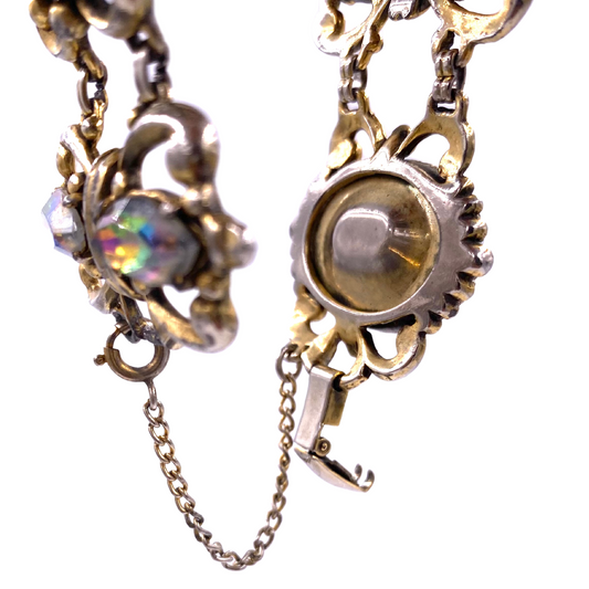 Schiaparelli Silver Bracelet with Gripoix Pastel Cabachon Stones - The Kit Vintage