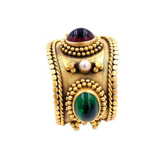Yves Saint Laurent Gold Cuff & Earring Set with Cabachon Stones - The Kit Vintage