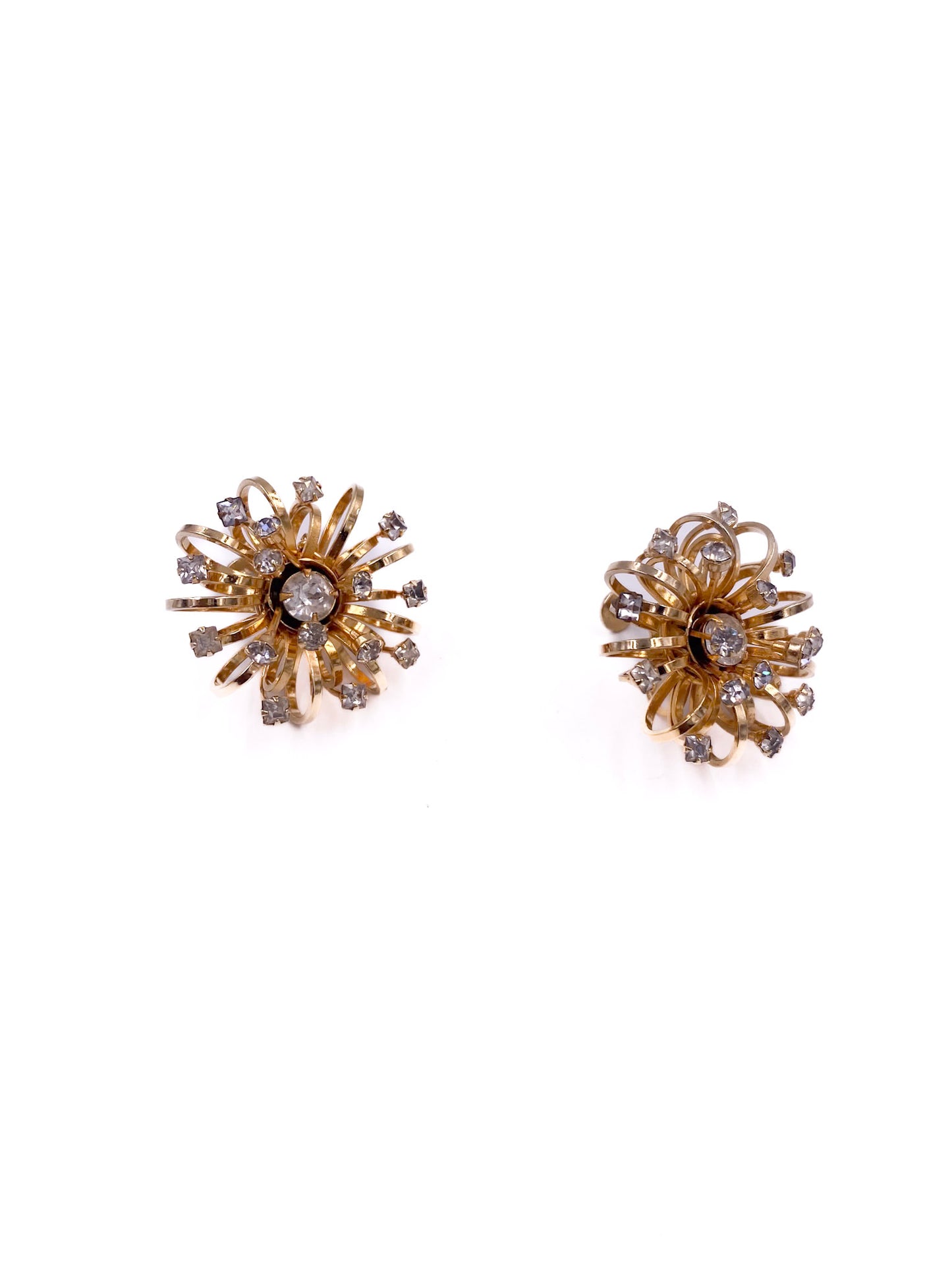 Vintage Gold With Rhinestone Sunburst Screw back earrings