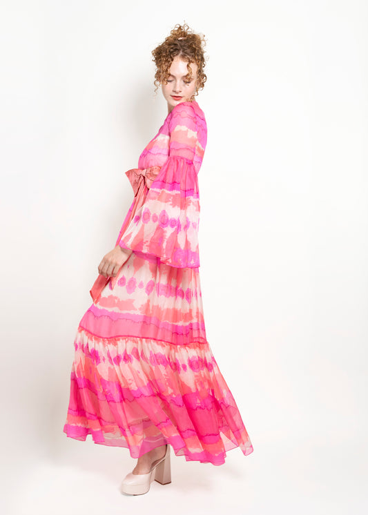 Vintage Malcom Starr Pink Chiffon Bell Sleeve Dress - The Kit Vintage