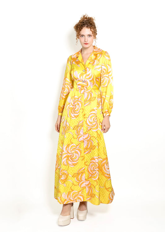Saks Fifth Ave Yellow Print & Quilted Dress - The Kit Vintage