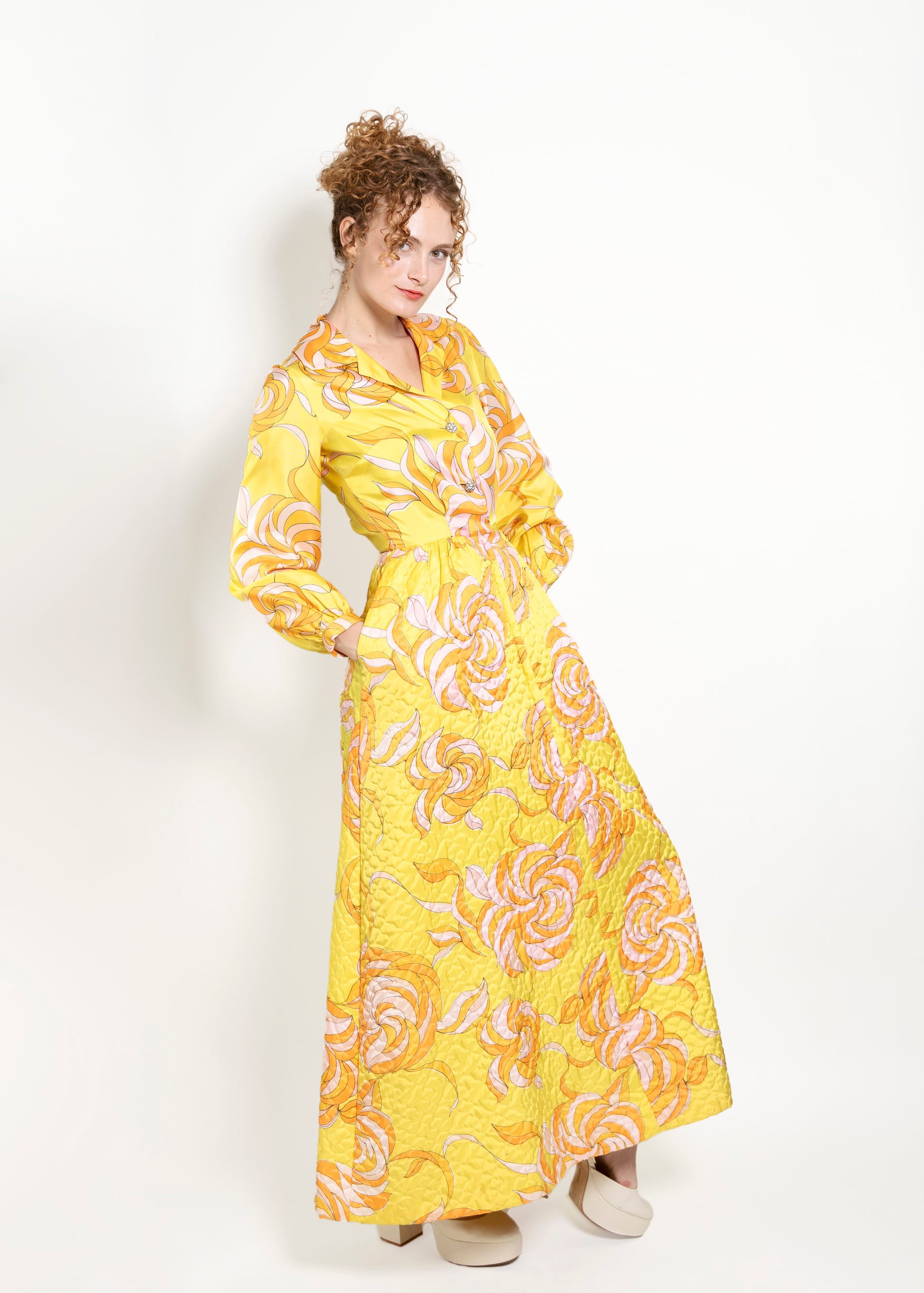 Saks Fifth Ave Yellow Print & Quilted Dress - The Kit Vintage