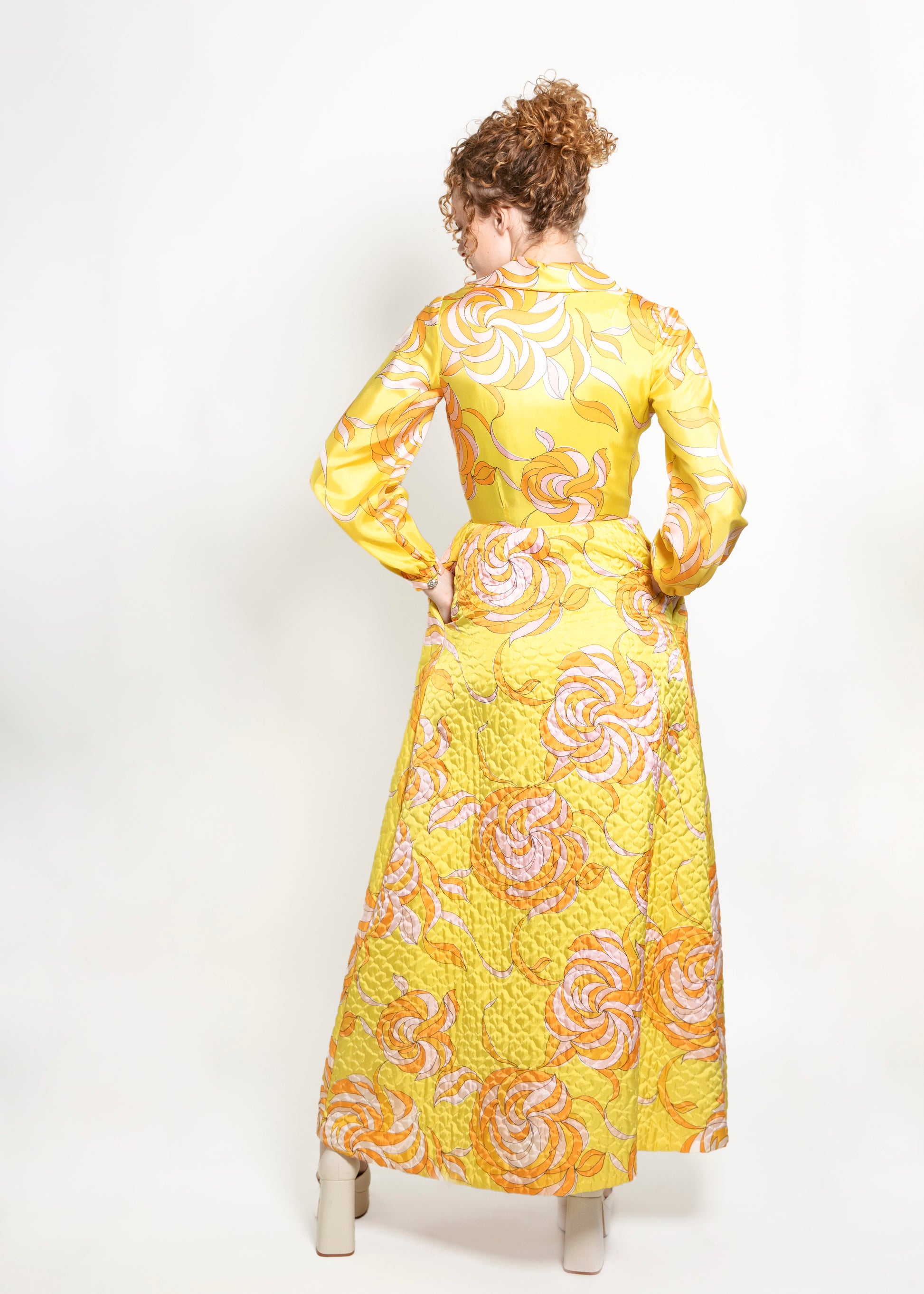 Saks Fifth Ave Yellow Print & Quilted Dress - The Kit Vintage