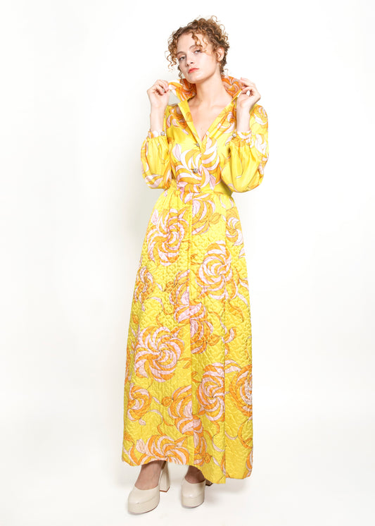 Saks Fifth Ave Yellow Print & Quilted Dress - The Kit Vintage