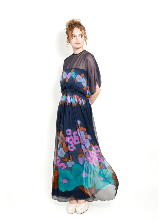 Alfred Bosand Silk Floral Print Maxi Dress