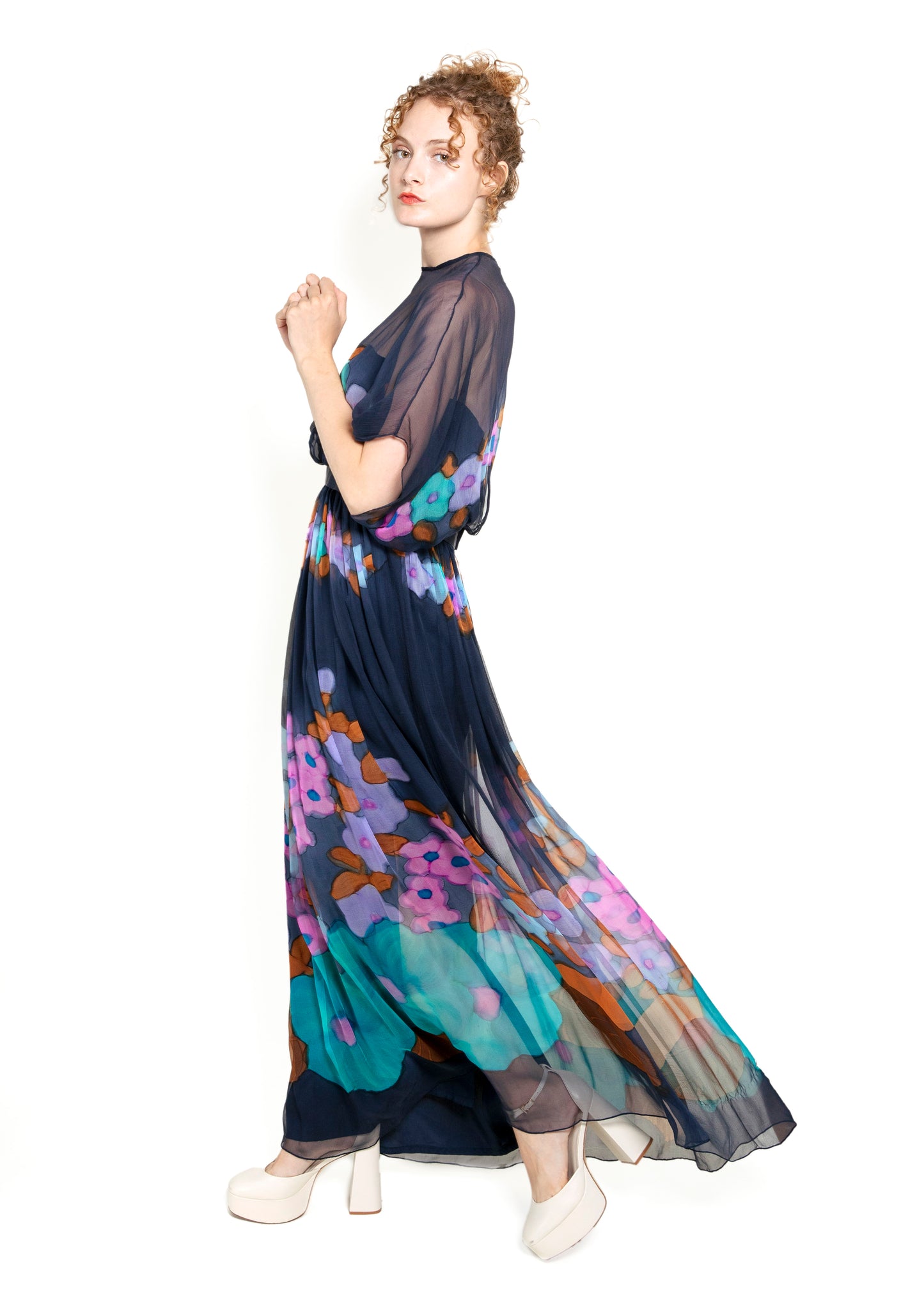 Alfred Bosand Silk Floral Print Maxi Dress