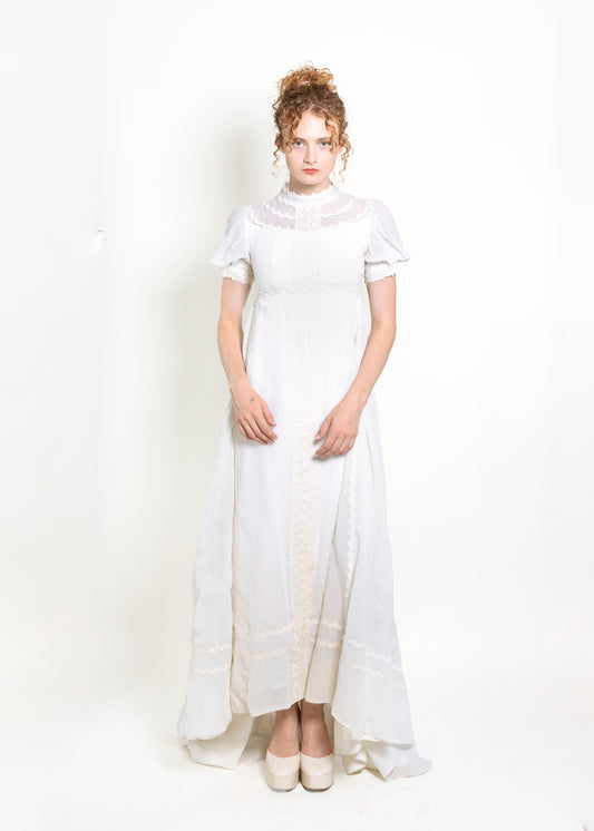 Vintage 1970's White Gown with Train - The Kit Vintage