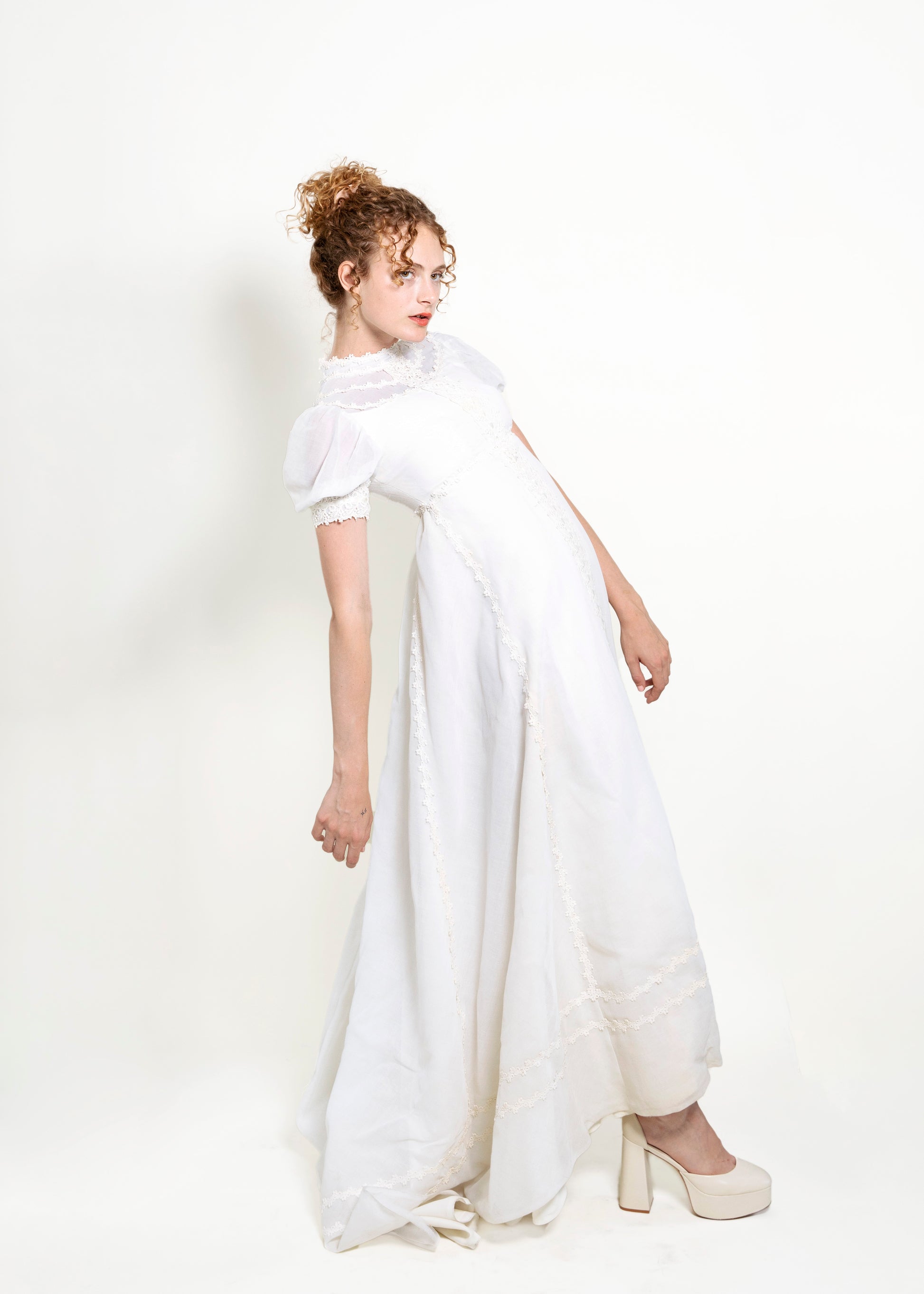 Vintage 1970's White Gown with Train - The Kit Vintage