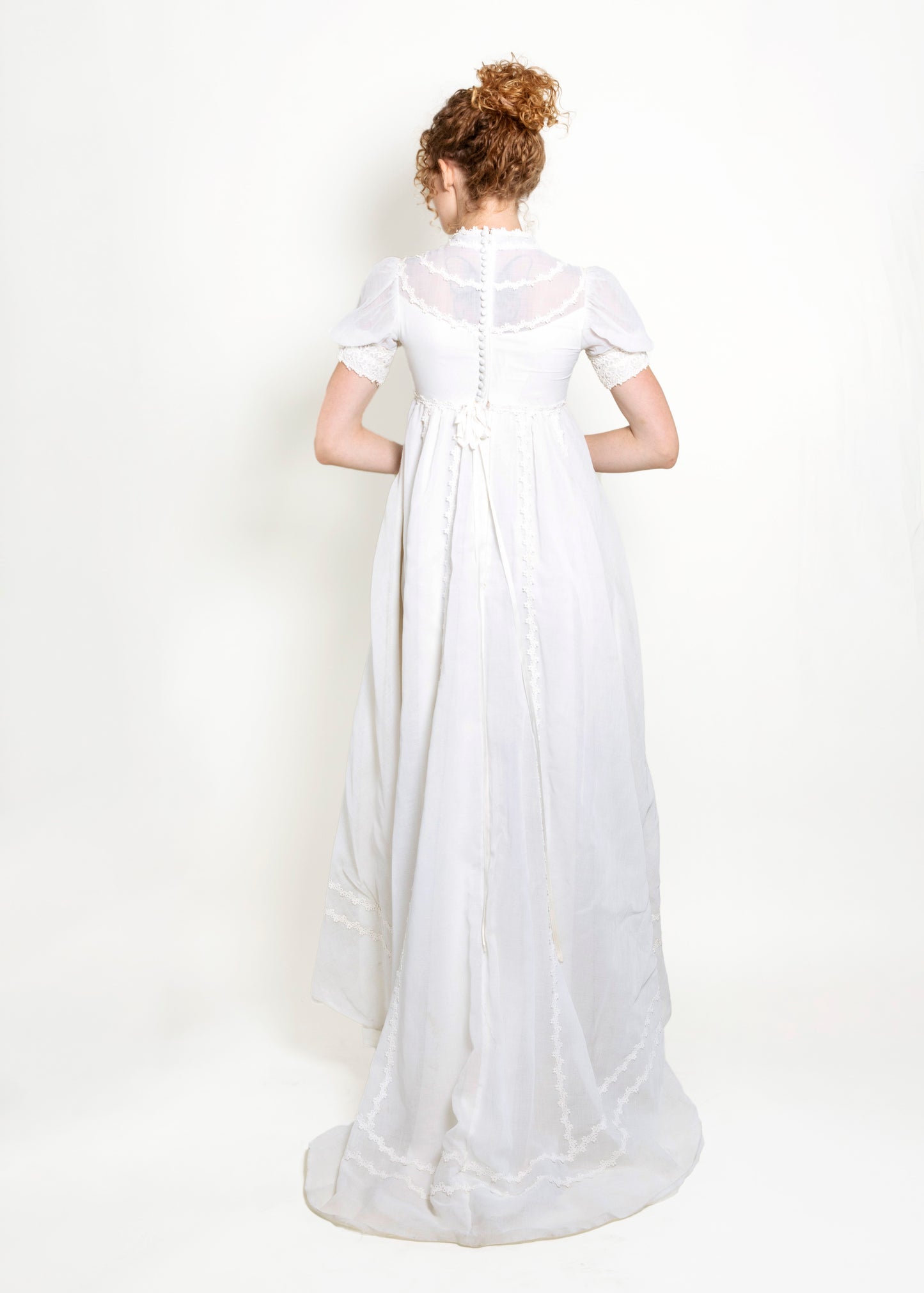 Vintage 1970's White Gown with Train back view full view