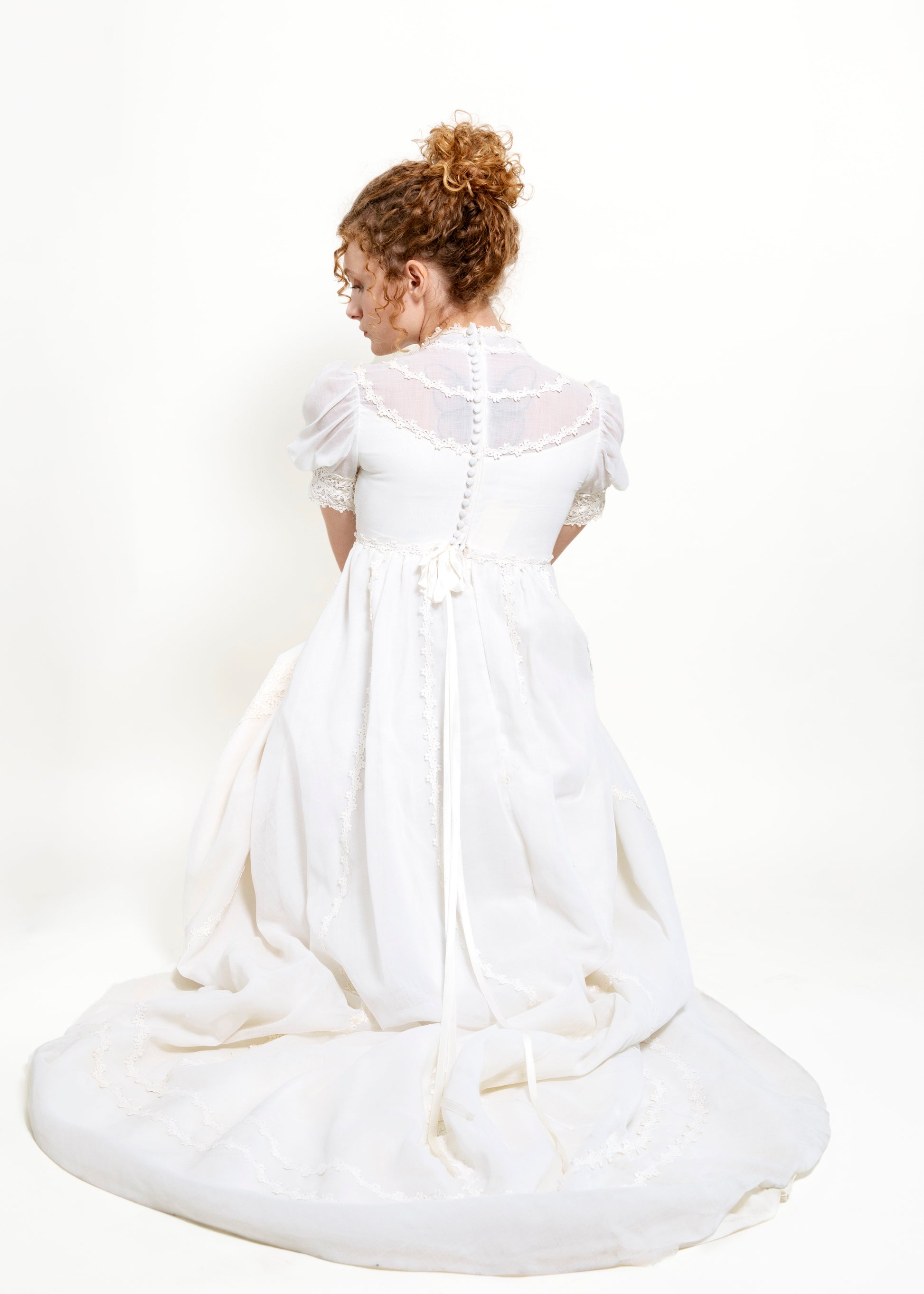 Vintage 1970's White Gown with Train - The Kit Vintage