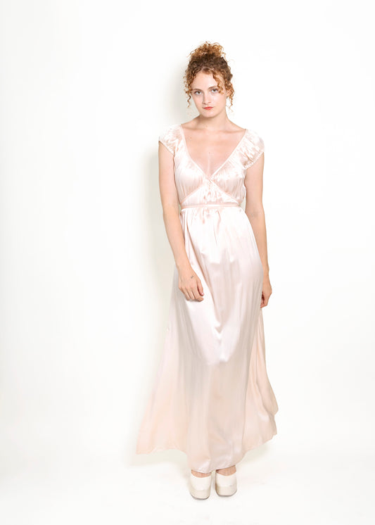 Jane Booke Baby Pink Cap Sleeve Silk Tie Dress - The Kit Vintage