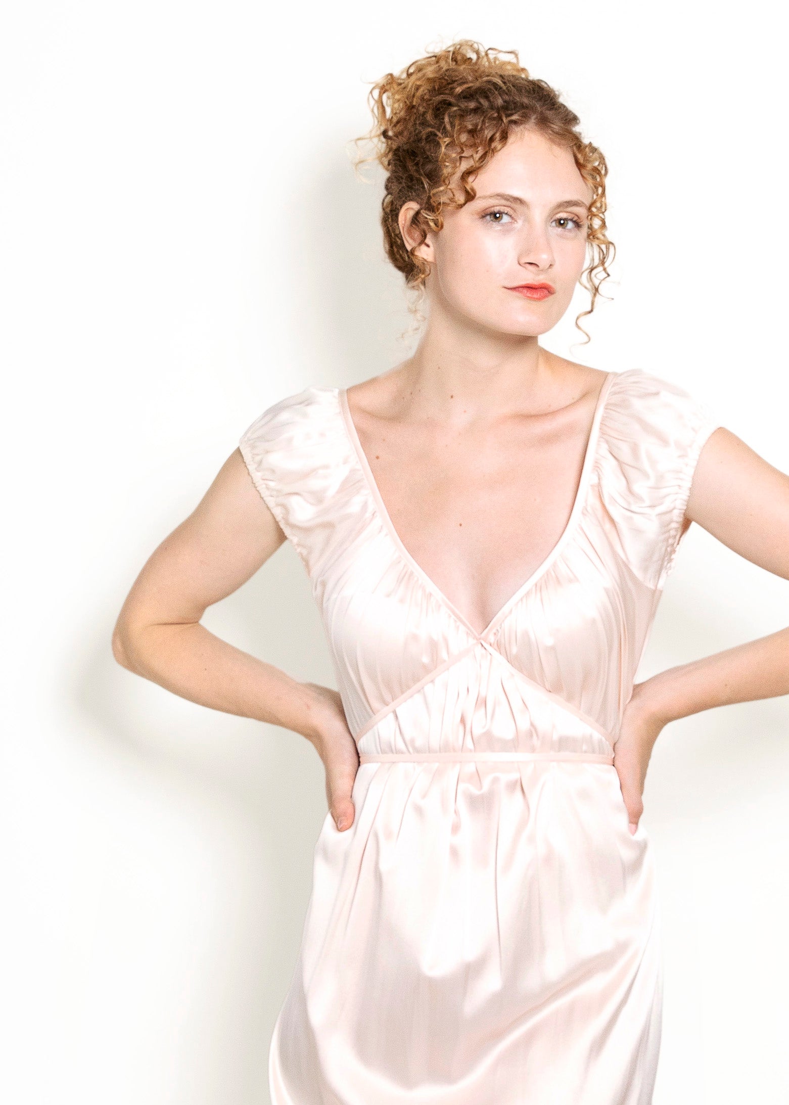 Jane Booke Baby Pink Cap Sleeve Silk Tie Dress - The Kit Vintage