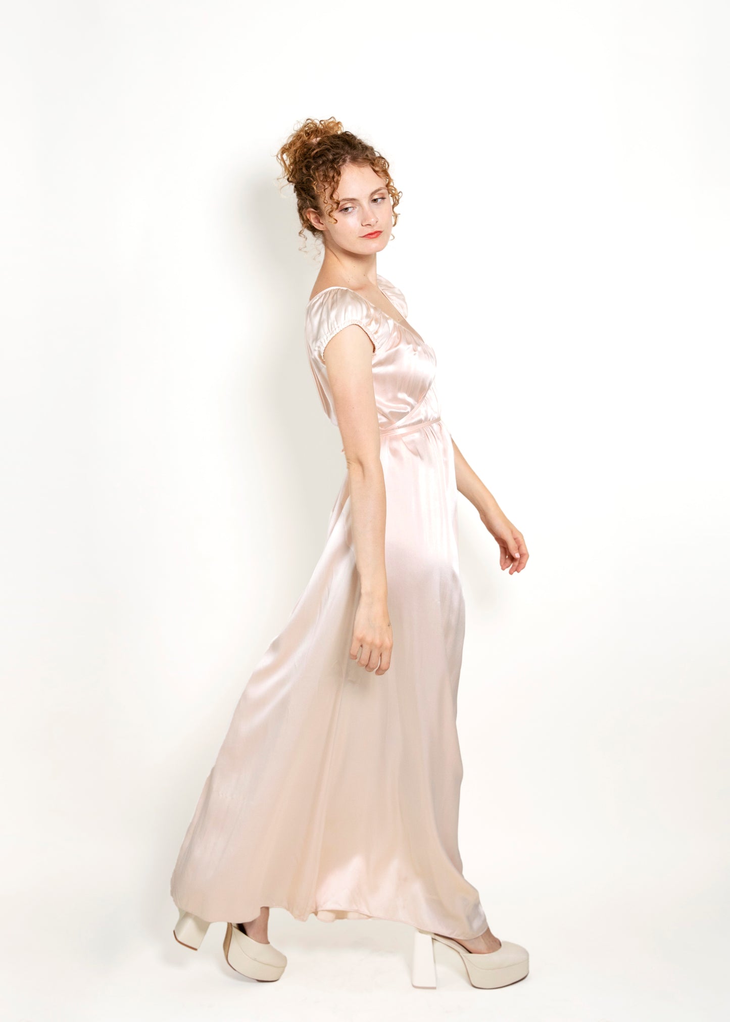 Jane Booke Baby Pink Cap Sleeve Silk Tie Dress side view