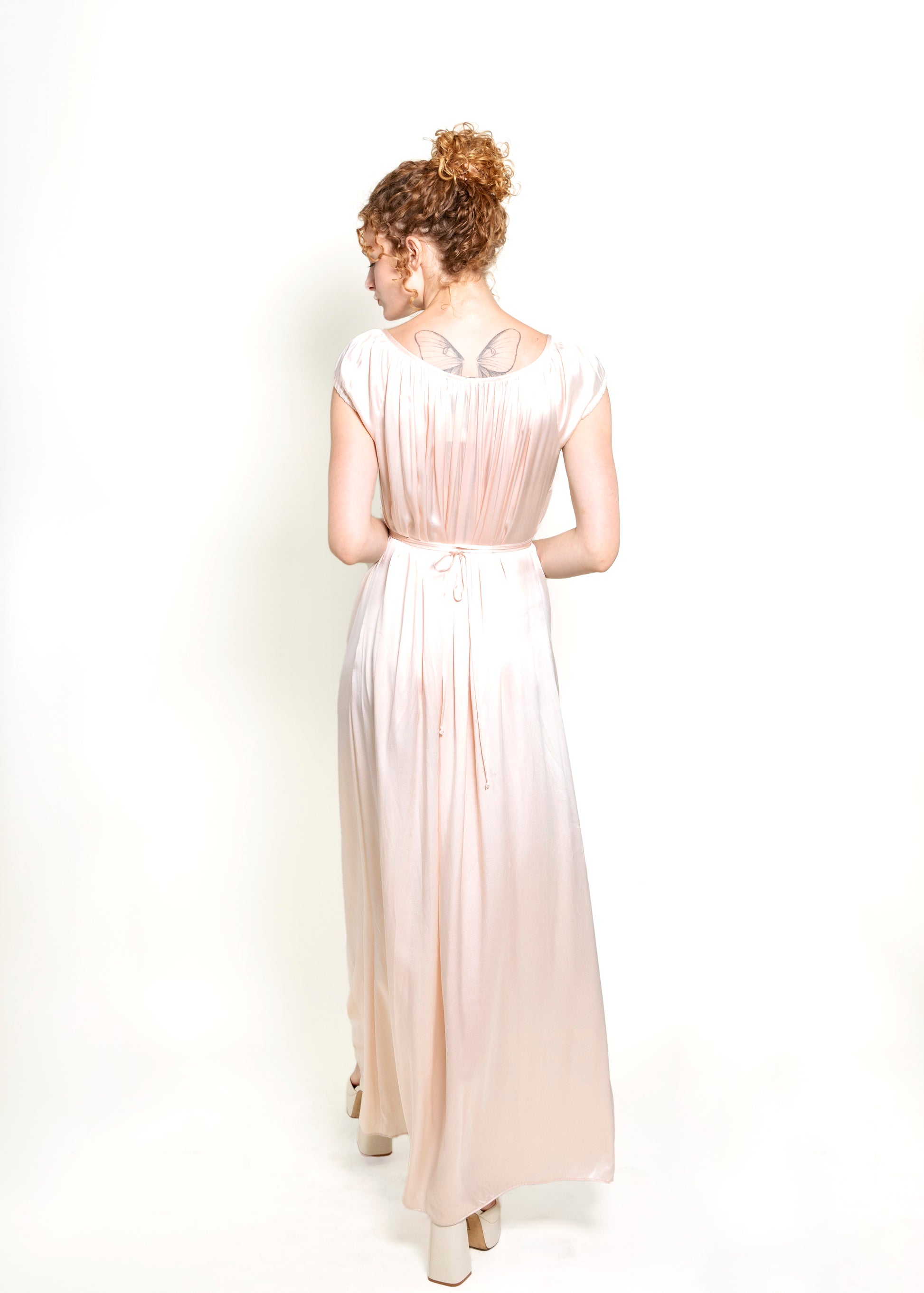 Jane Booke Baby Pink Cap Sleeve Silk Tie Dress - The Kit Vintage