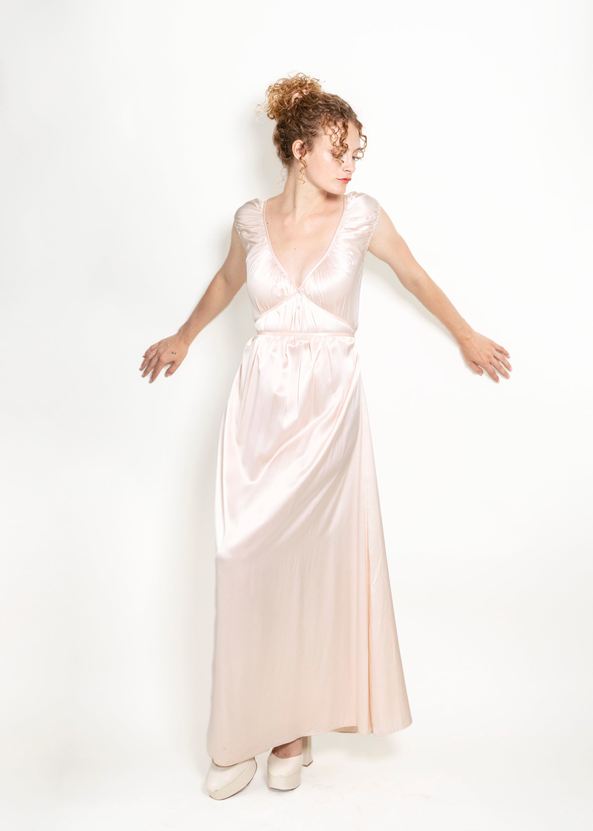 Jane Booke Baby Pink Cap Sleeve Silk Tie Dress - The Kit Vintage