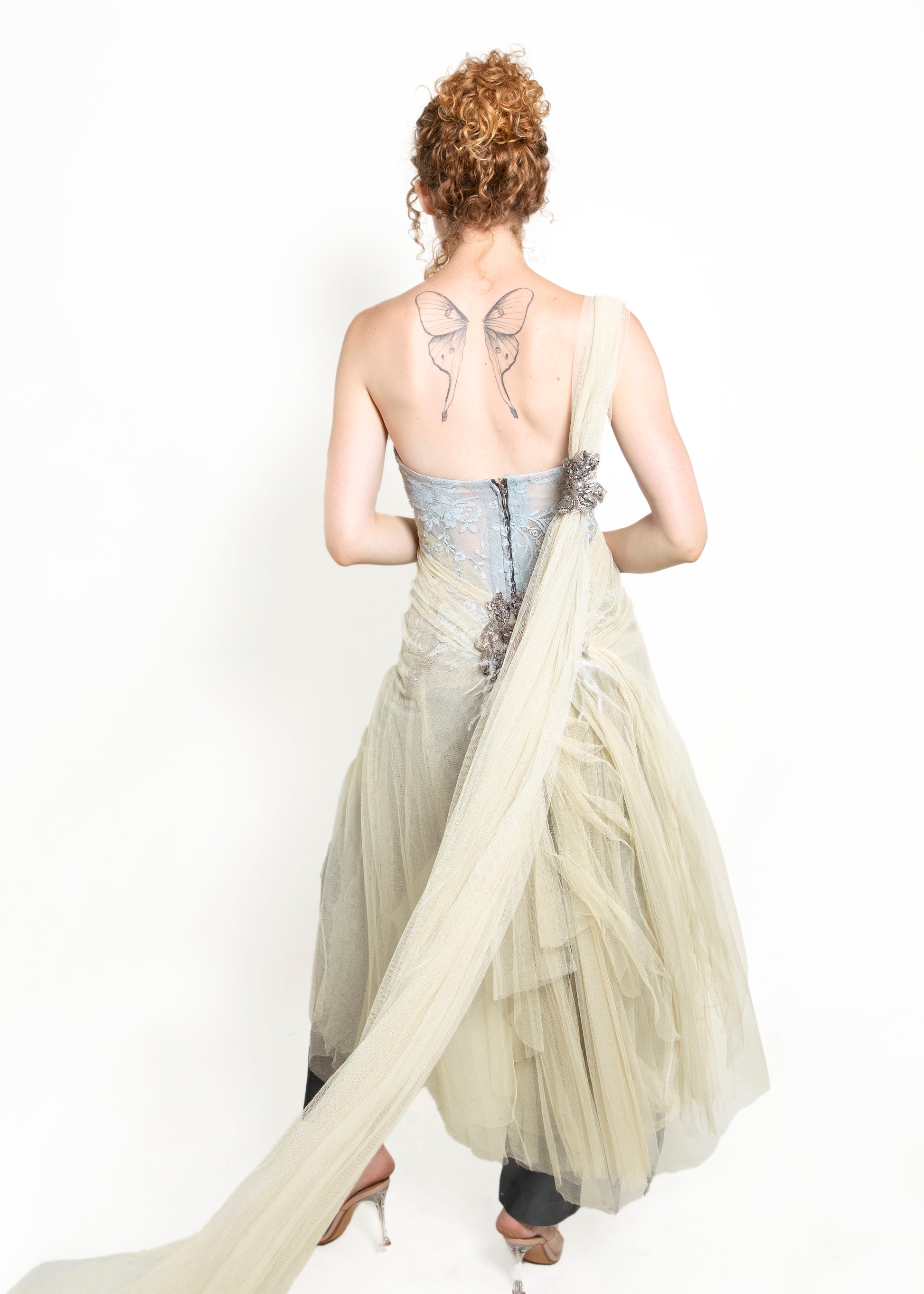 Trash Couture Paris Cream beaded Silk Tulle Corset - The Kit Vintage