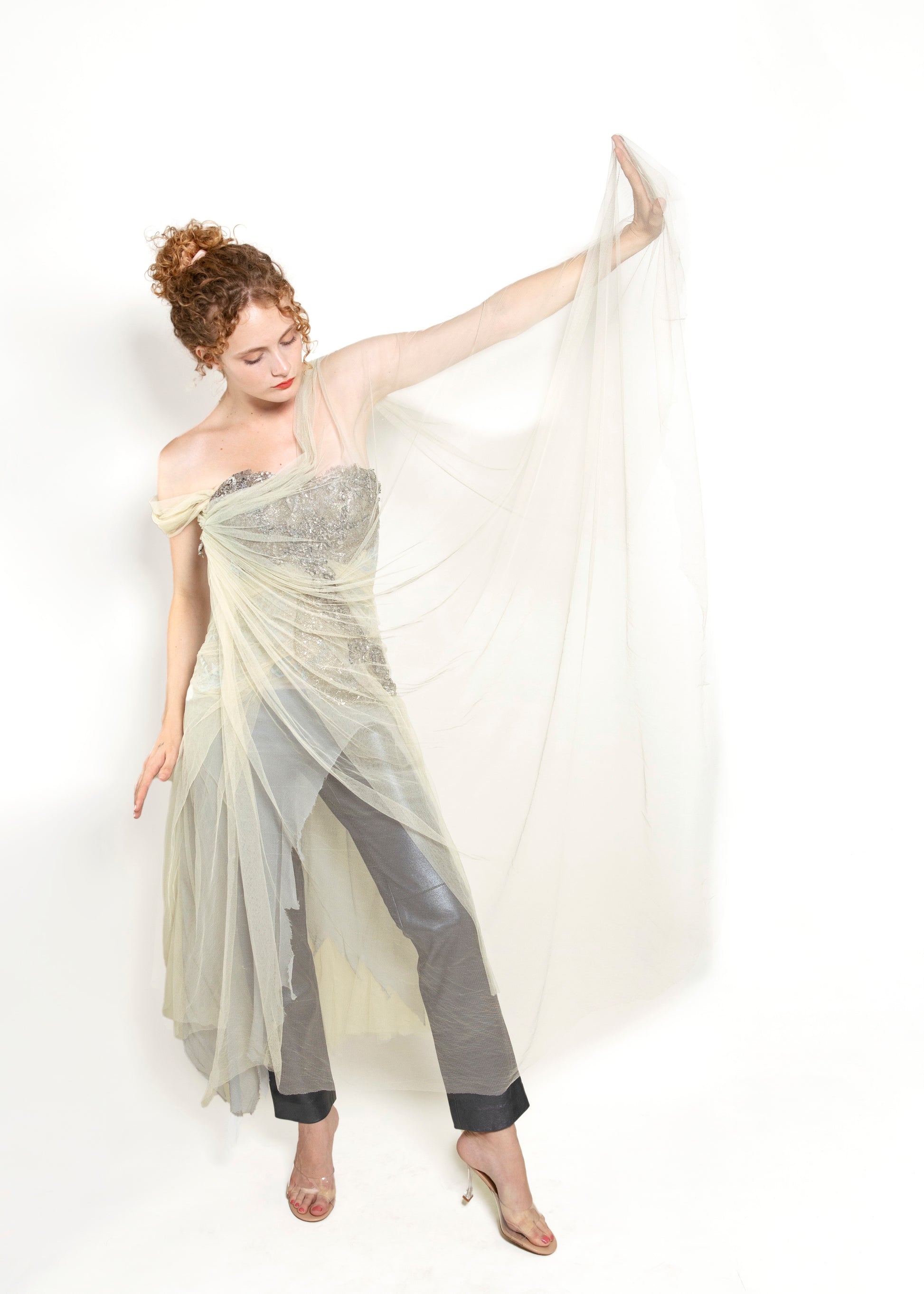 Trash Couture Paris Cream beaded Silk Tulle Corset - The Kit Vintage