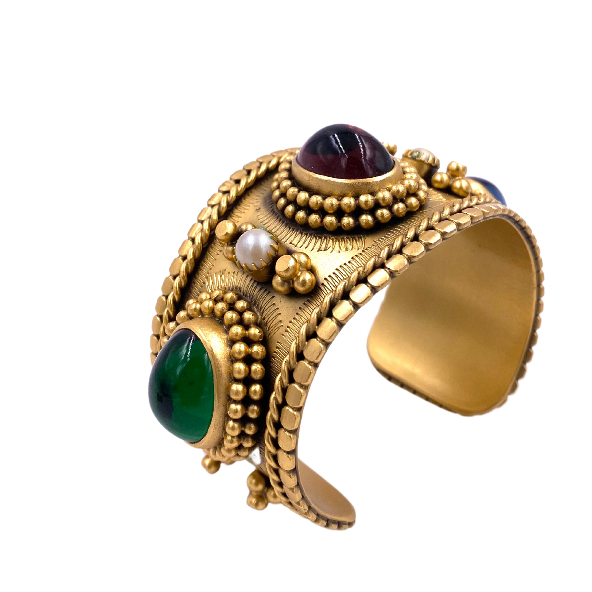 Yves Saint Laurent Gold Cuff & Earring Set with Cabachon Stones - The Kit Vintage