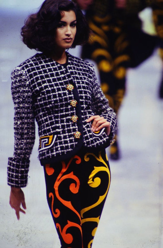Gianni Versace Black W White Print Skirt Suit 1991