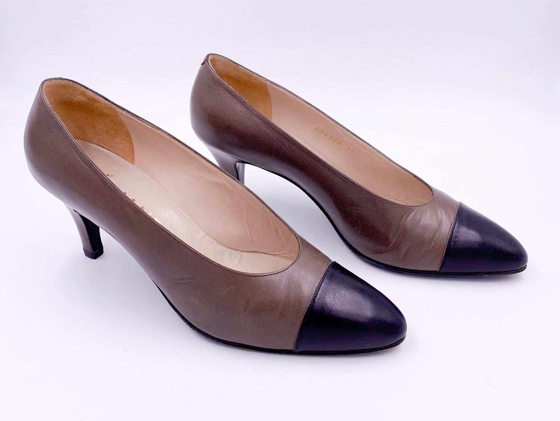 Chanel Pumps Taupe With Black Leather Toe - The Kit Vintage
