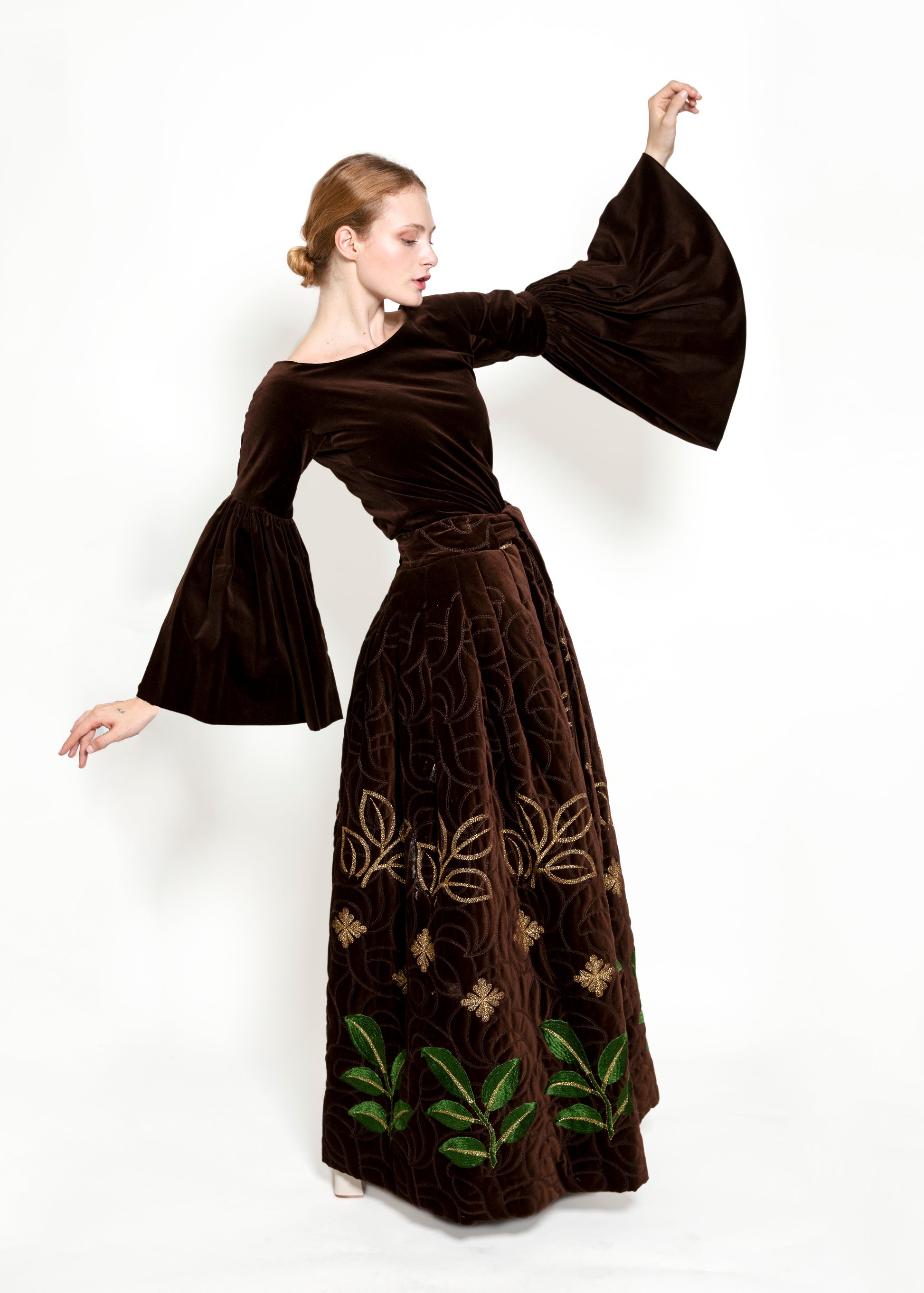 Adolfo 1969 Choc Brn Velvet Embroidered Skirt Set - The Kit Vintage