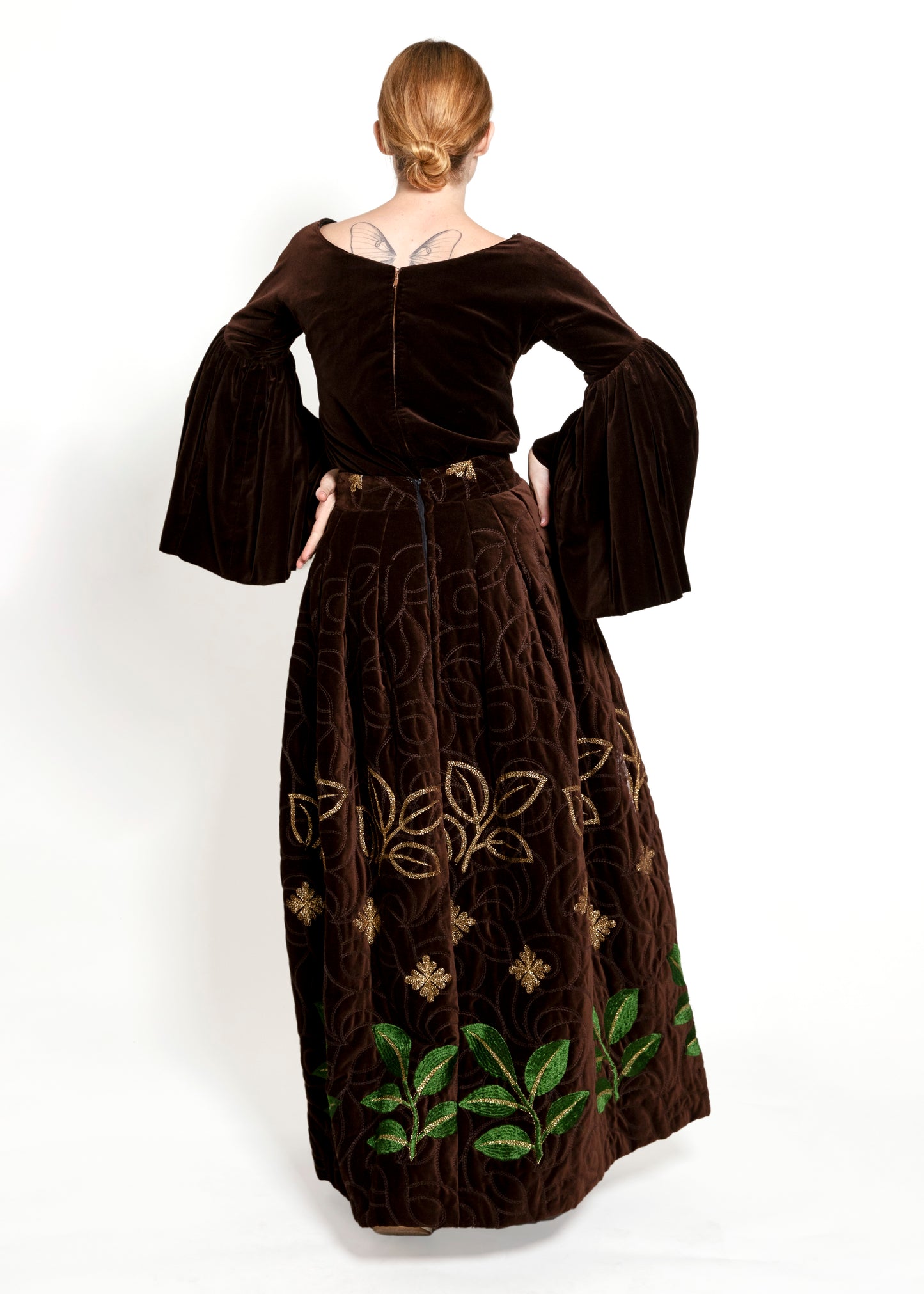 Adolfo 1969 Choc Brn Velvet Embroidered Skirt Set